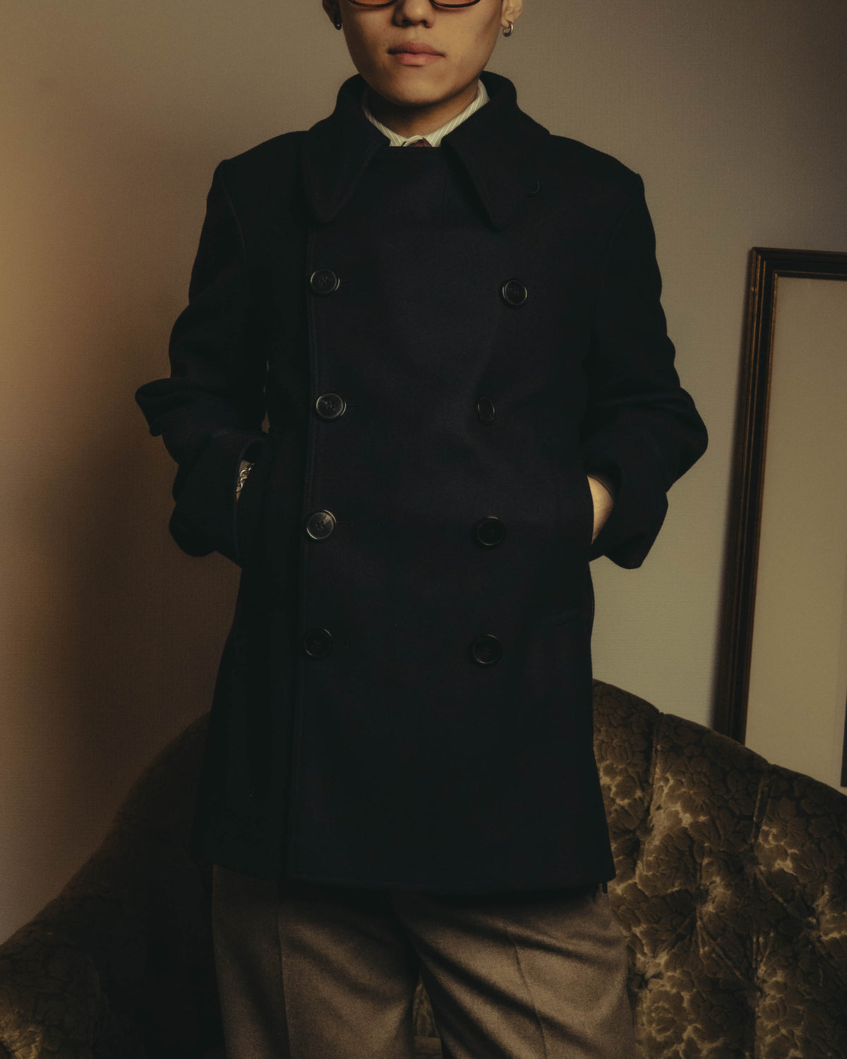 -SPECIAL- "DRIES VAN NOTEN" 10's Sculptural wide lapel double breasted wool coat