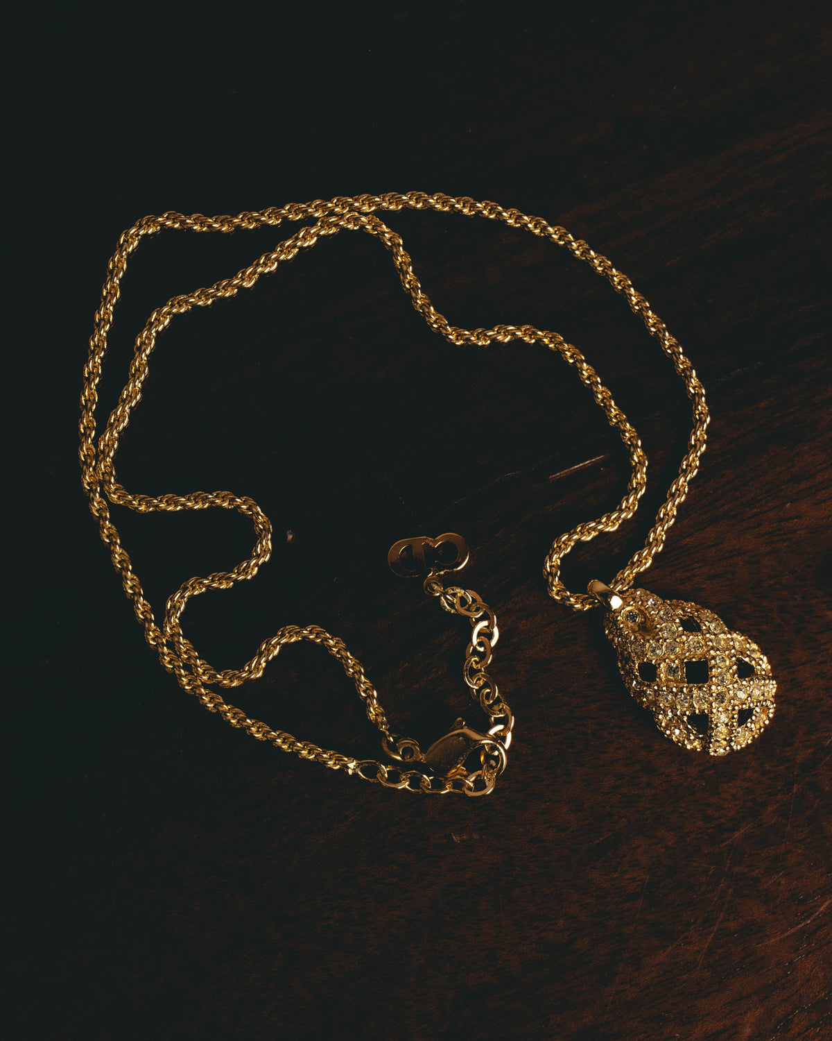 “Christian Dior” 90's-00’s Crystal pavé openwork teardrop pendant necklace