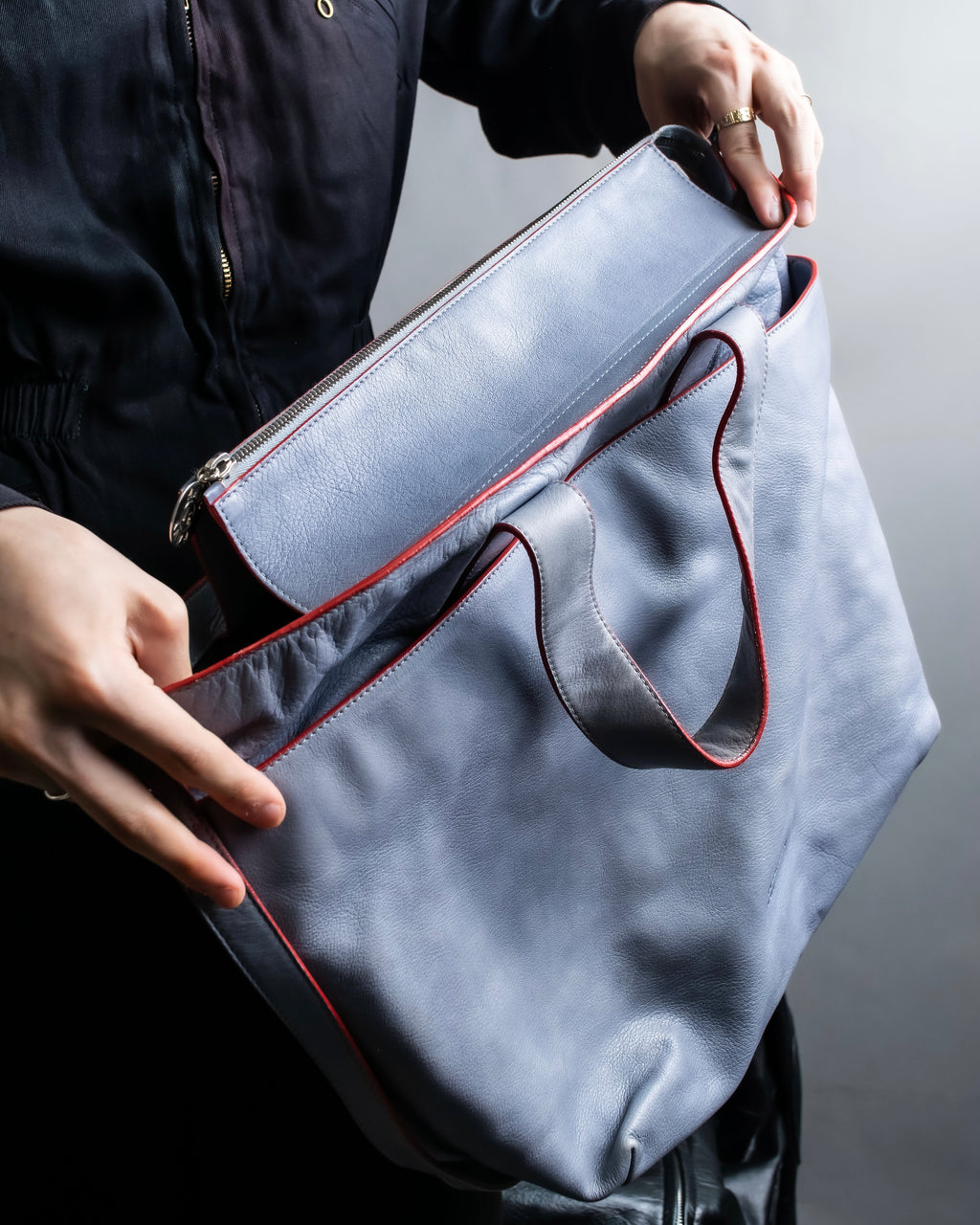 "JIL SANDER navy" bicolor 2way tote bag