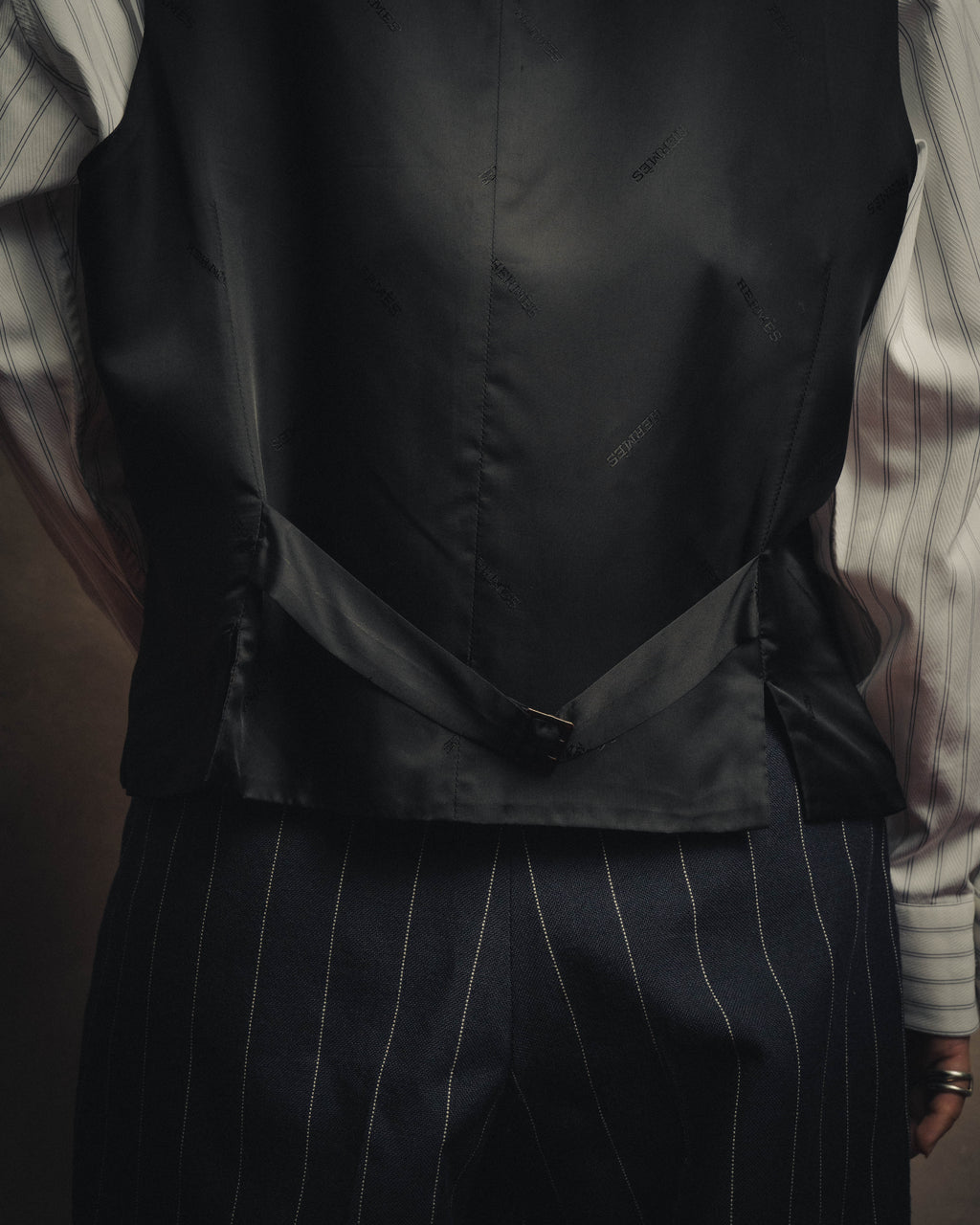 -SPECIAL- “HERMES” 2007-2009 Super 100s pinstripe tailored long gilet