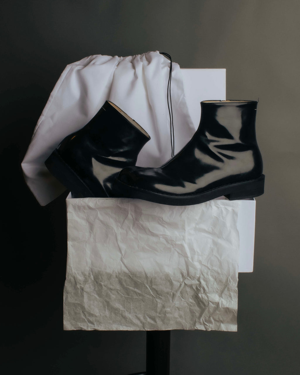 "MM6 Maison Margiela" 2010's Glossy leather side zip ankle boots