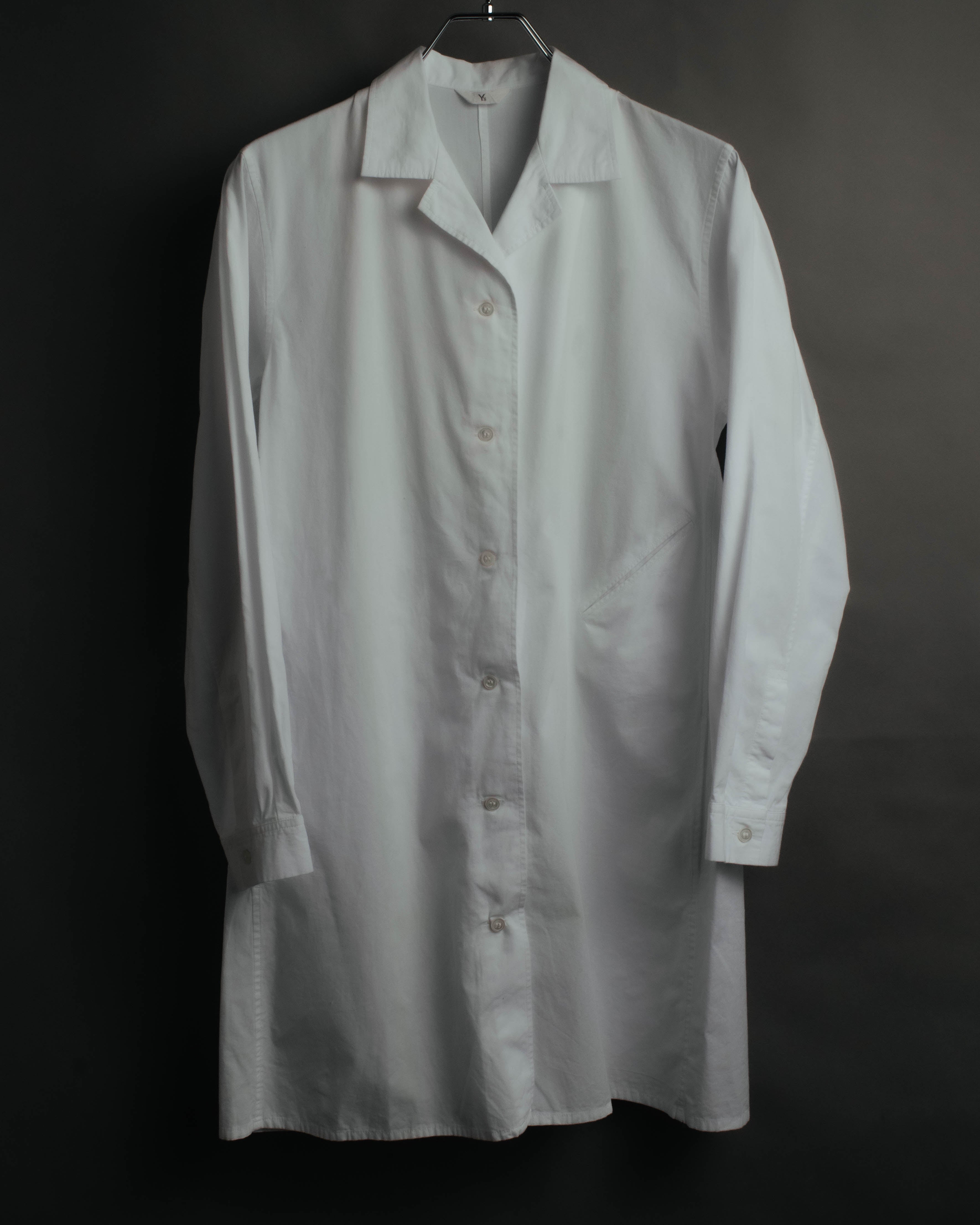 "Y's" 90's-00's Open collar long cotton shirt coat