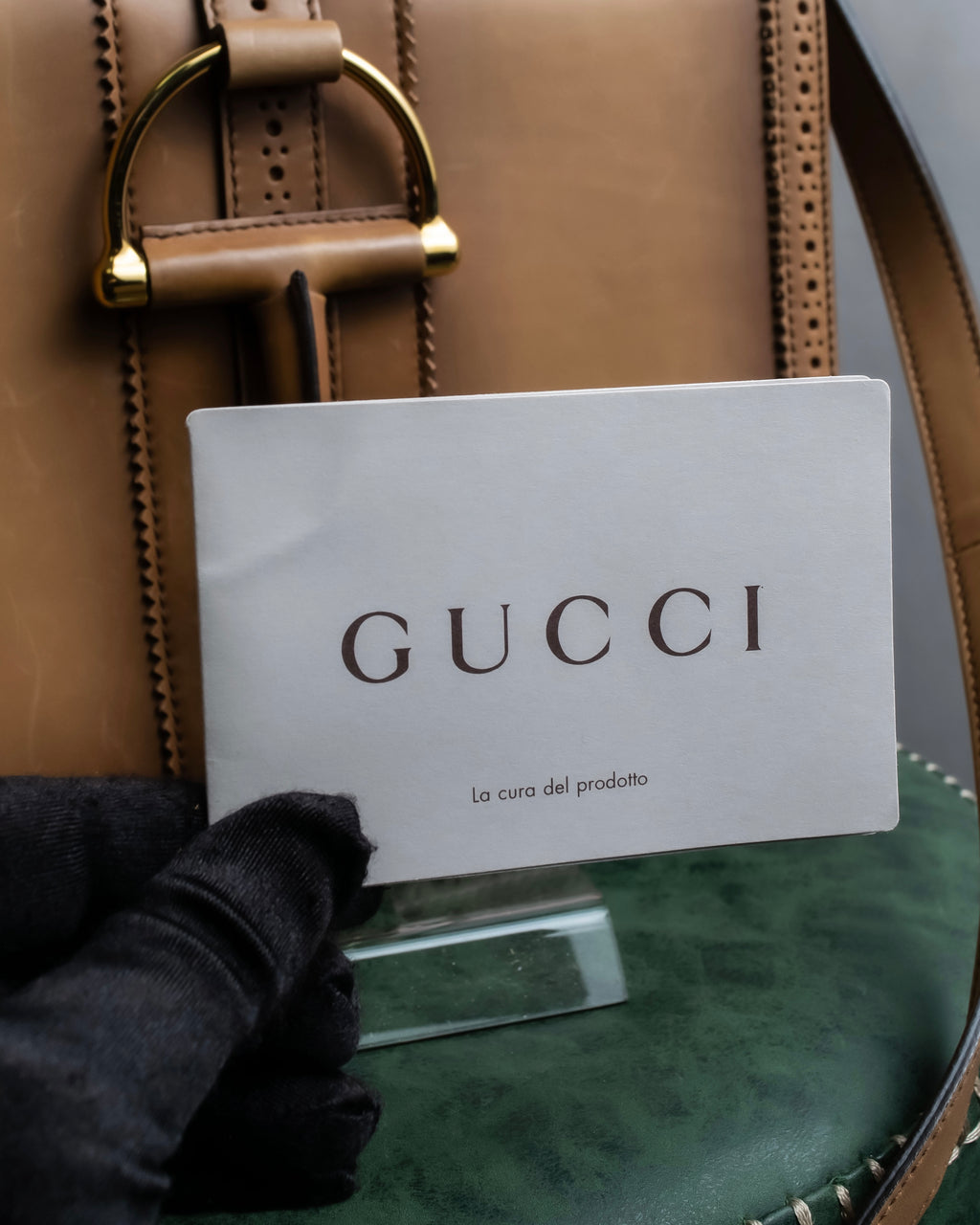 "GUCCI" Duilio brogue brown leather shoulder bag