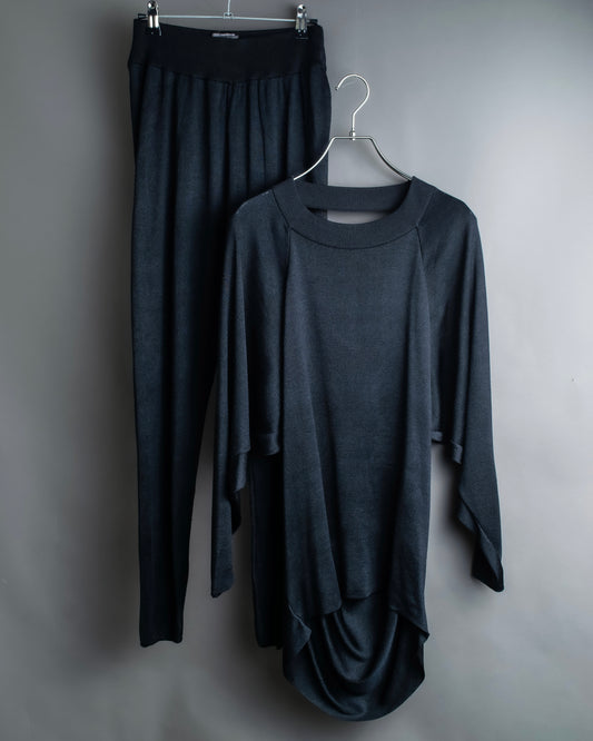 "ISSEY MIYAKE" Open back design pullover and easy pants 
silk fabric set up