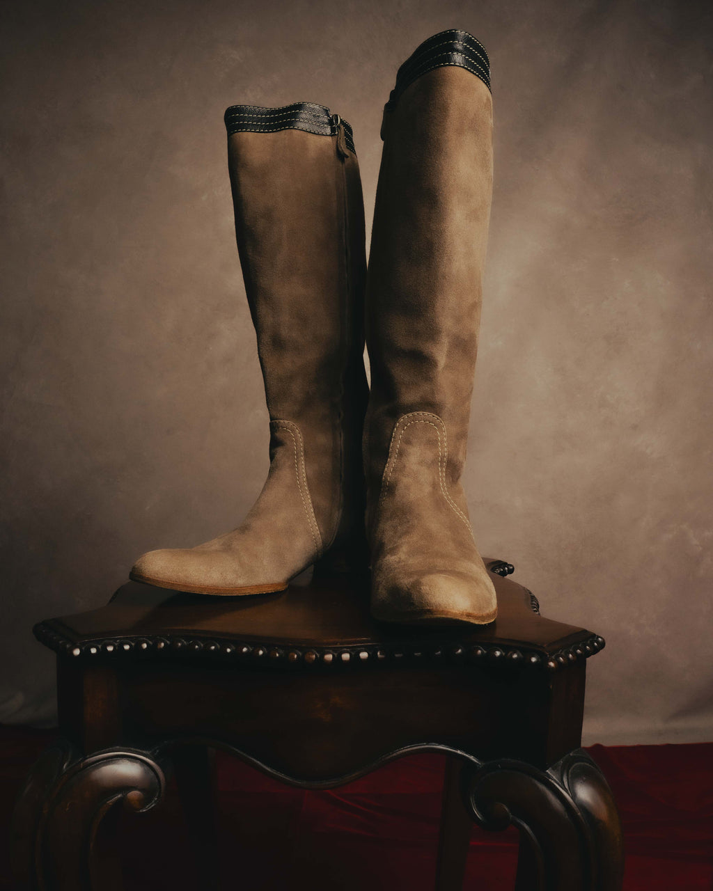 "LOEWE" Vintage contrast leather knee-high suede boots