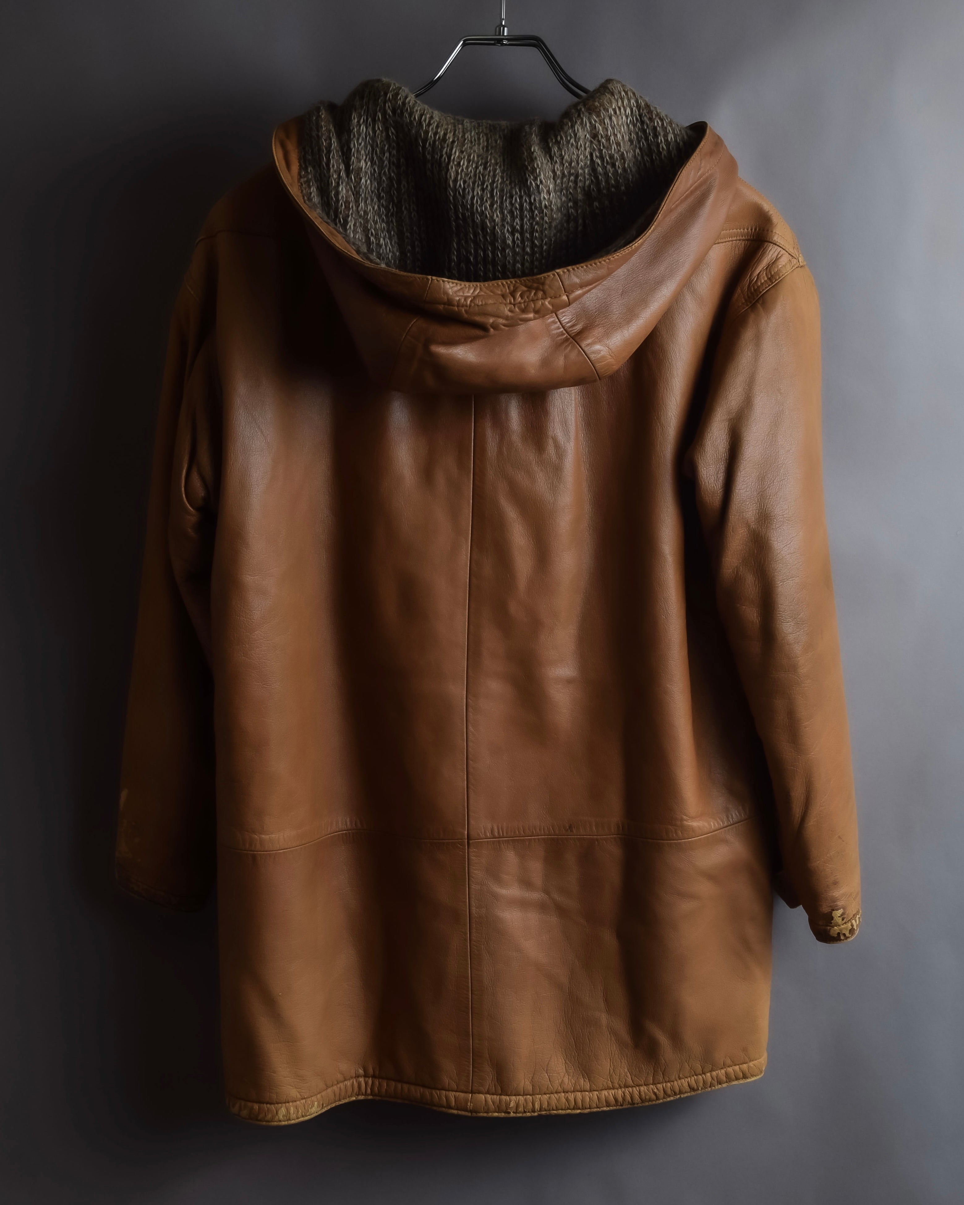 "LOEWE" 80-90's Vintage texture leather zip hoodie