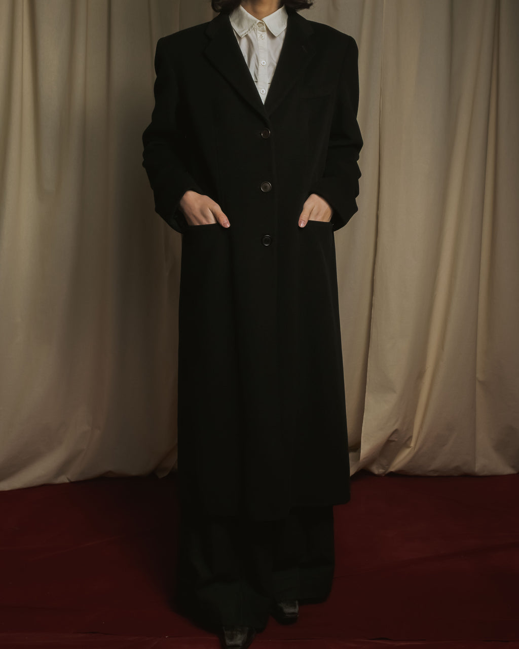 "GIORGIO ARMANI" 90’s Minimalist draped maxi long coat