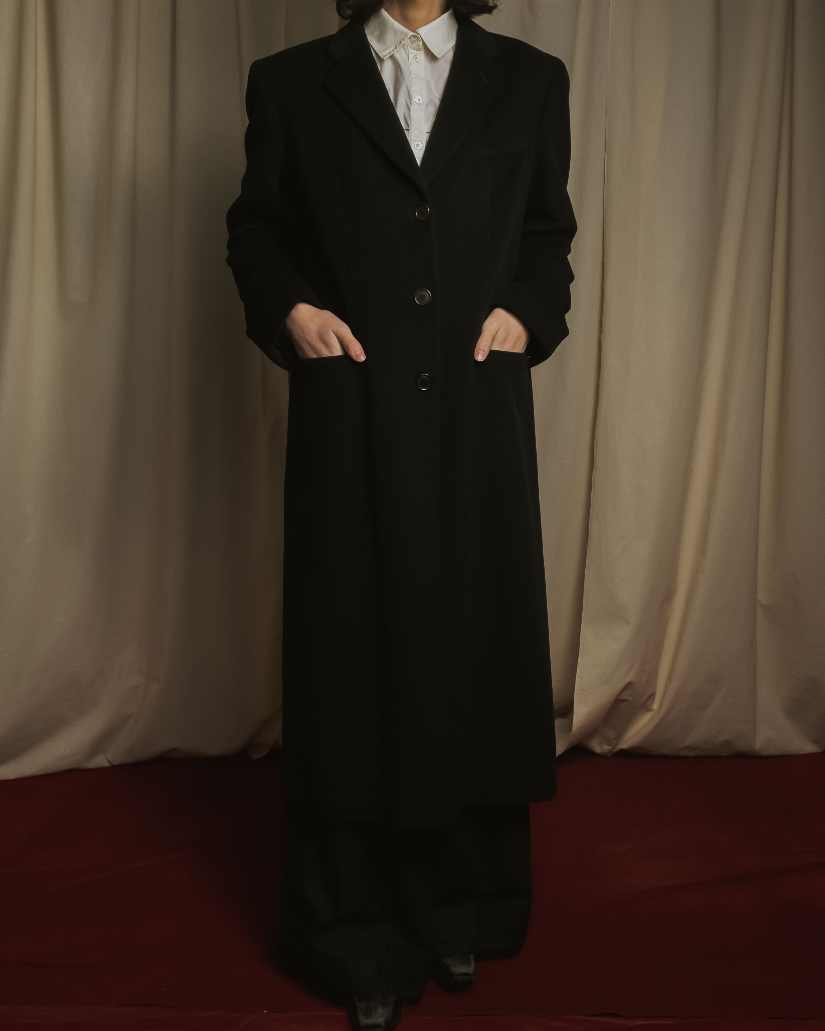 "GIORGIO ARMANI" 90’s Minimalist draped maxi long coat