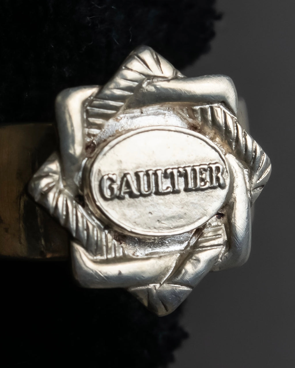 "JEAN PAUL GAULTIER" Logo engraved oval motif silver 925 rope ring