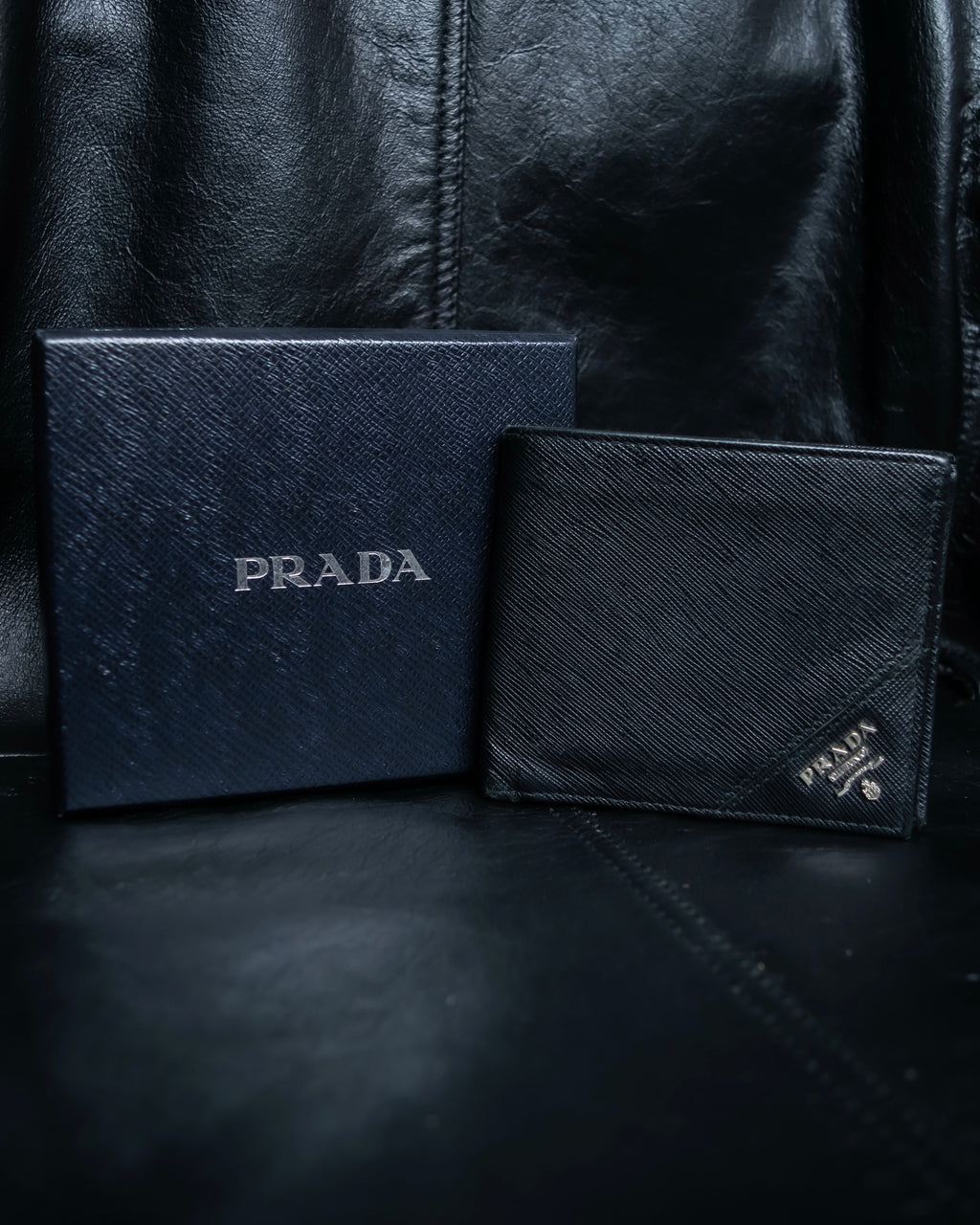 “Prada” Saffiano leather triangle logo wallet