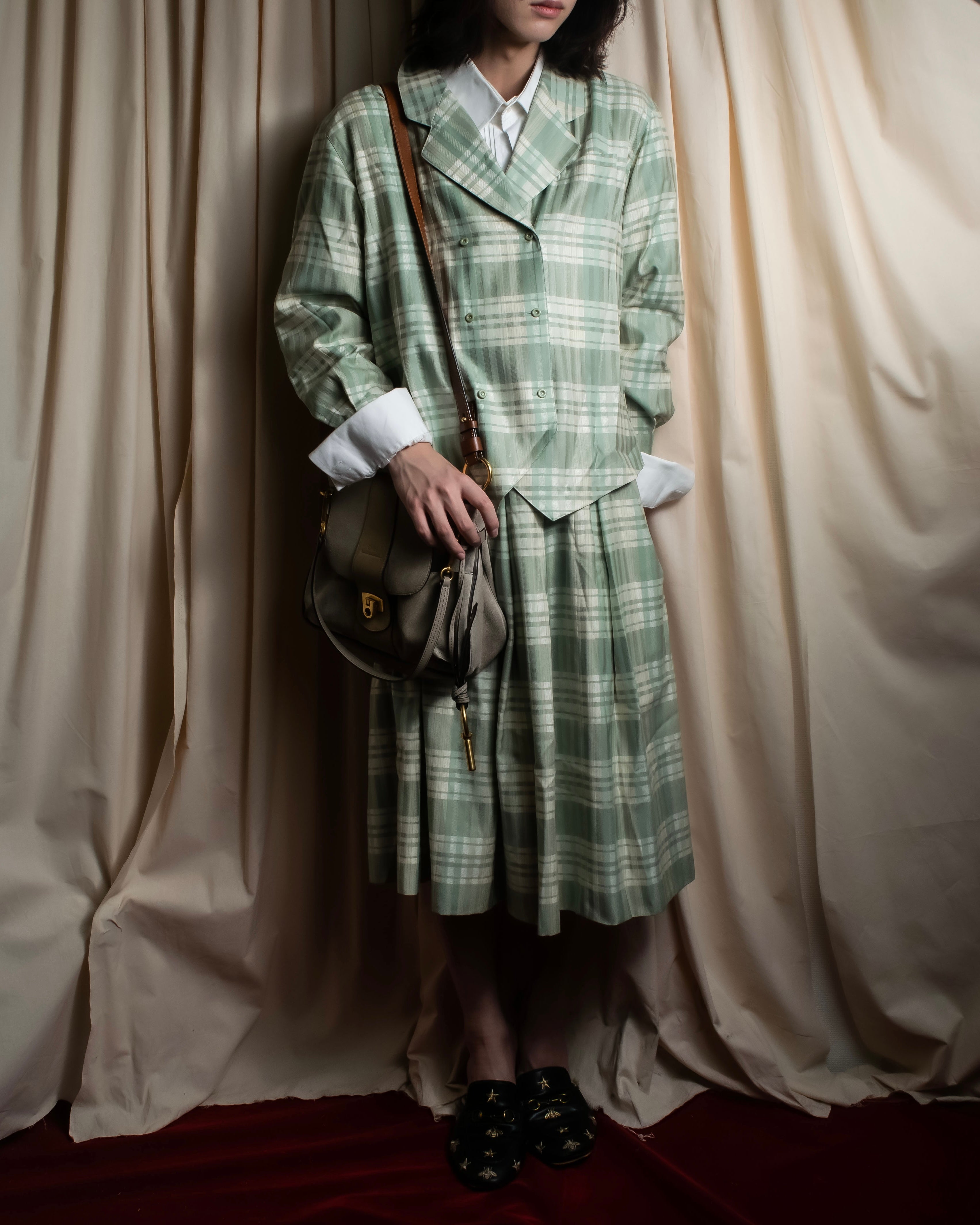 "BURBERRYS" Mint green check pattern skirt type set up