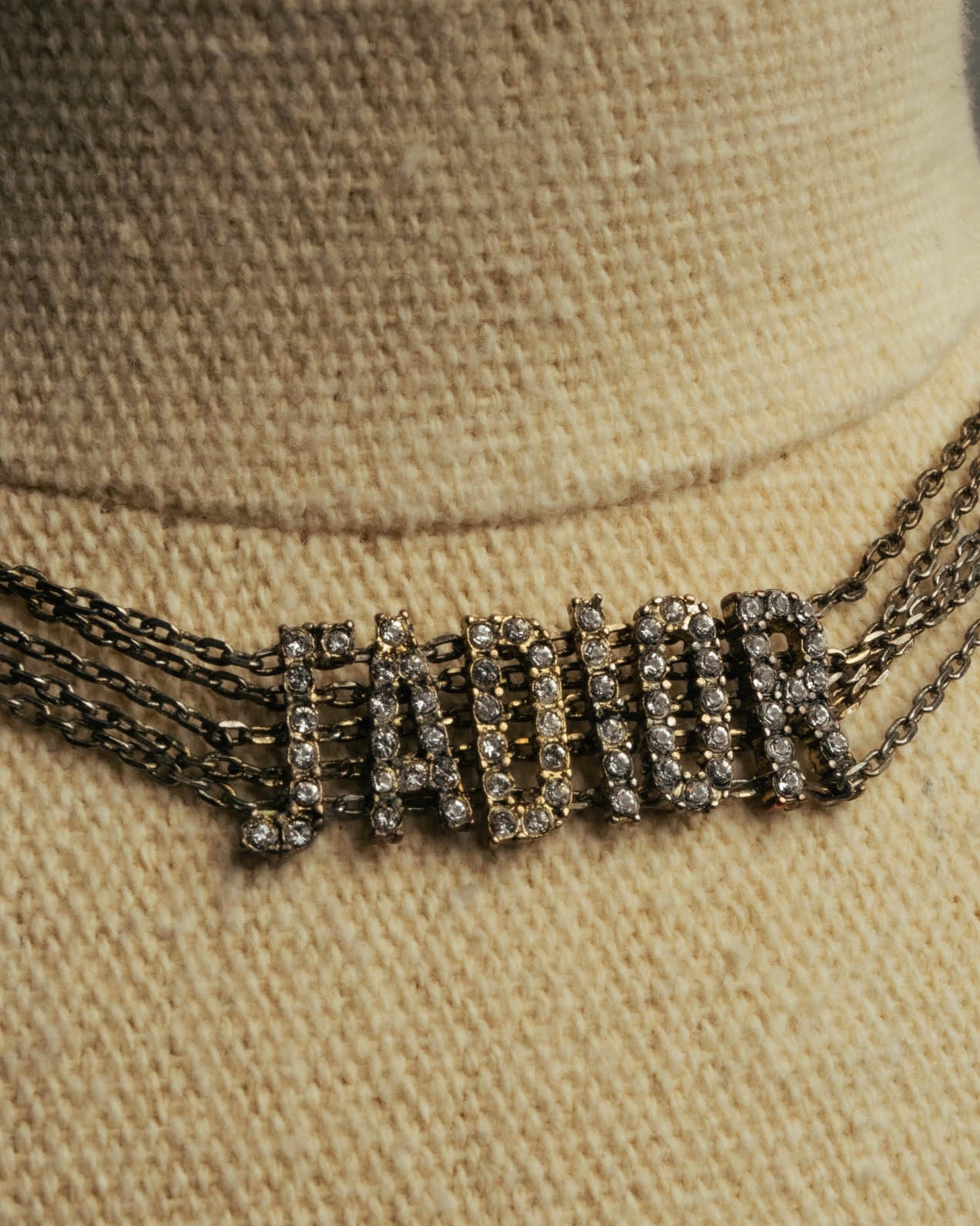 "Christian Dior" Rhinestone logo choker necklace