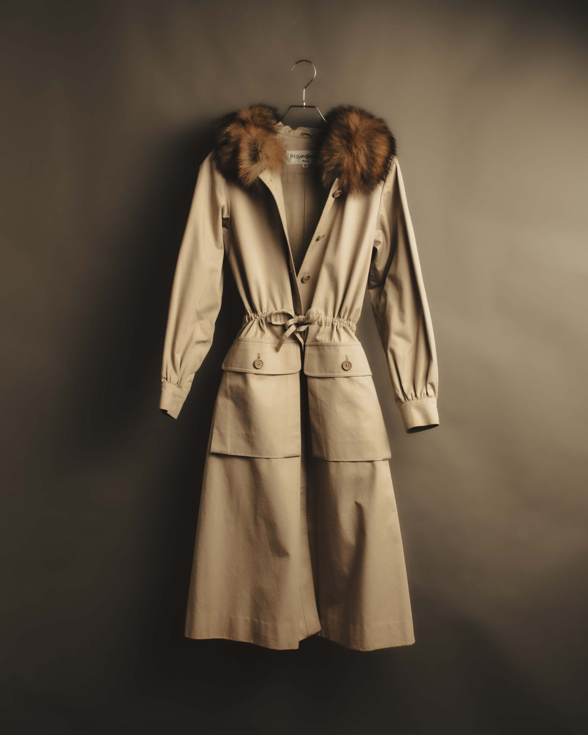 "Yves Saint Laurent" Vintage fox fur trimmed hooded long coat