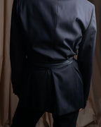 "HERMES" Silk cloth docking leather waist mark belt