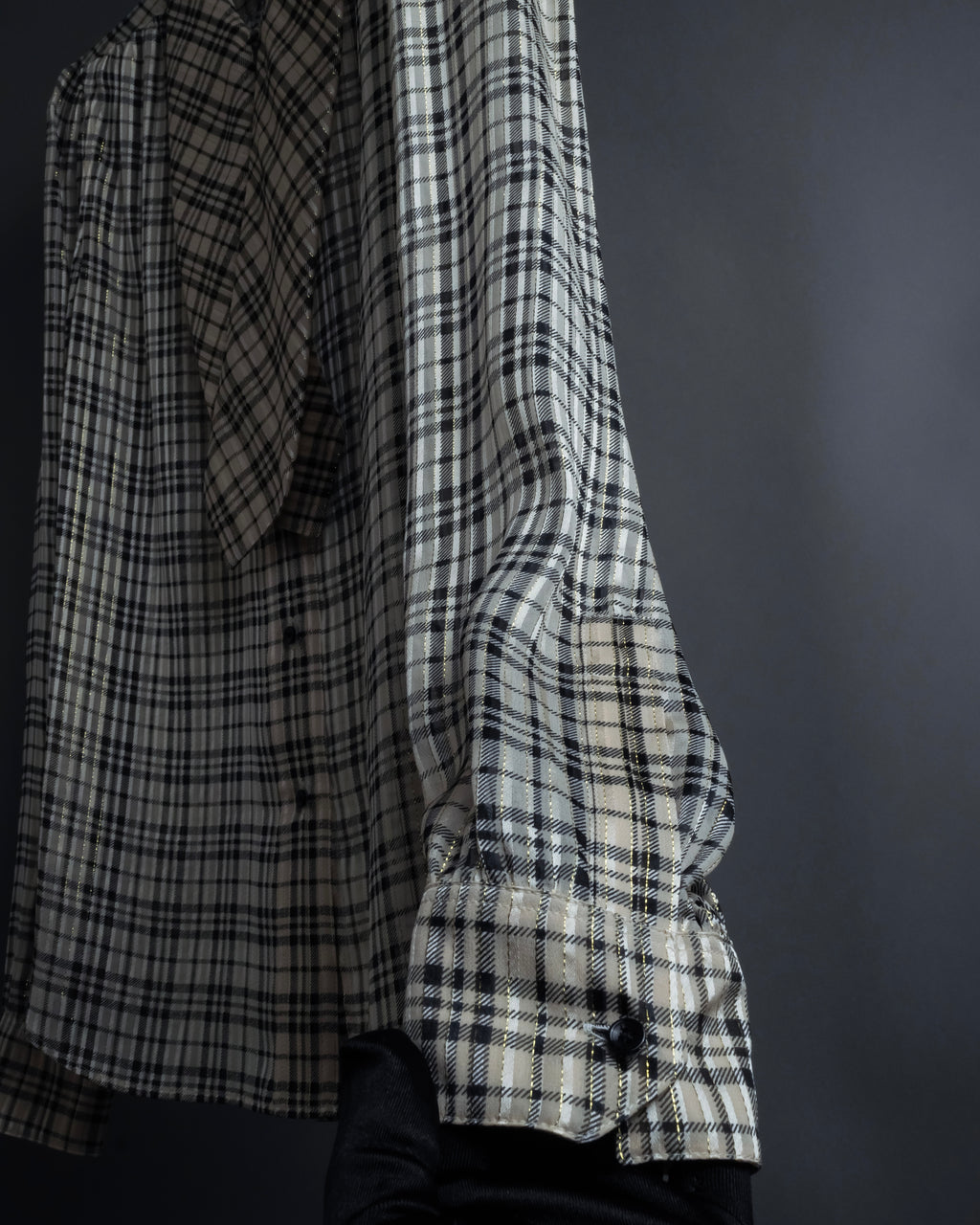 "Saint Laurent" Lame check pattern bow tie shirt