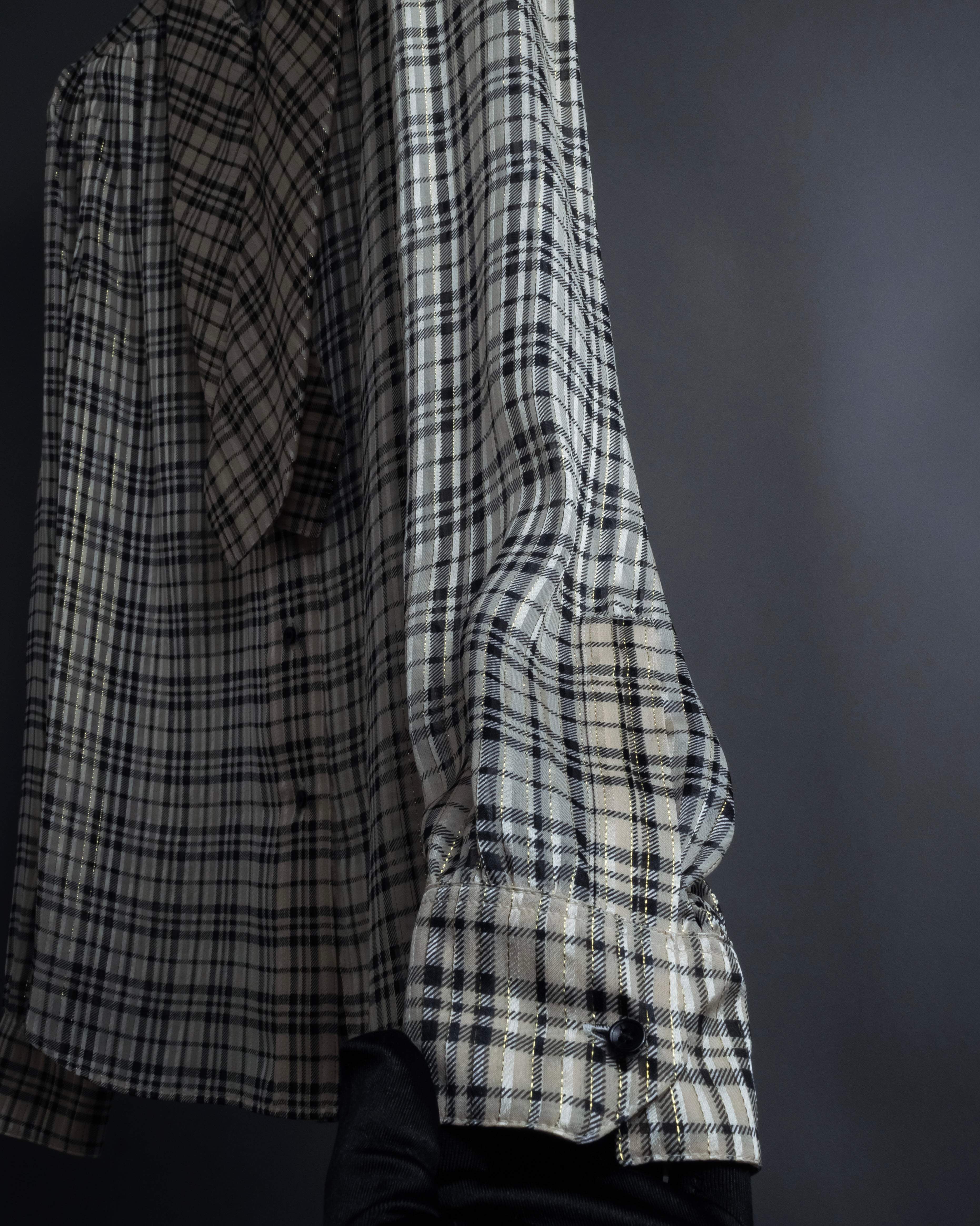 "Saint Laurent" Lame check pattern bow tie shirt