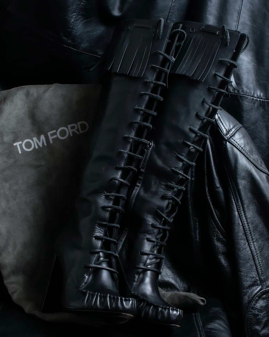 "TOM FORD" Fringe detail western long boots