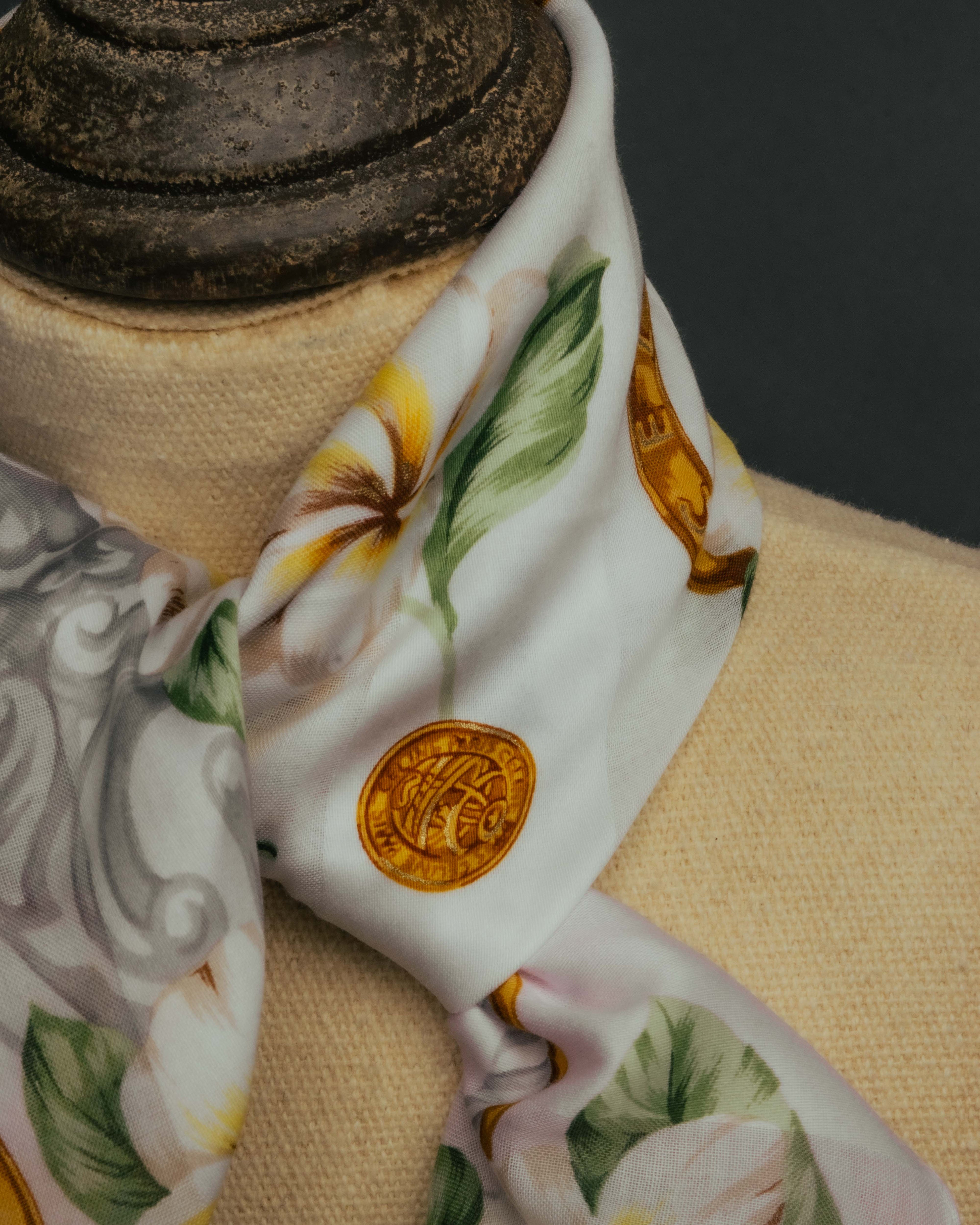 "CELINE" 90's Floral logo cotton square scarf