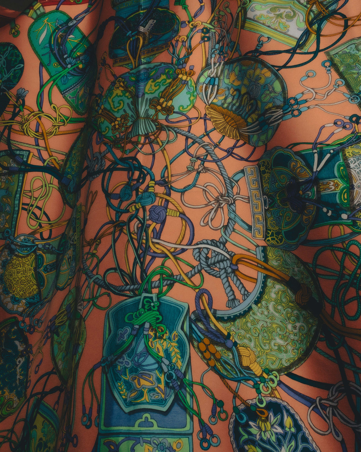 "GUCCI" Late 70's-early 90's oriental motif silk scarf