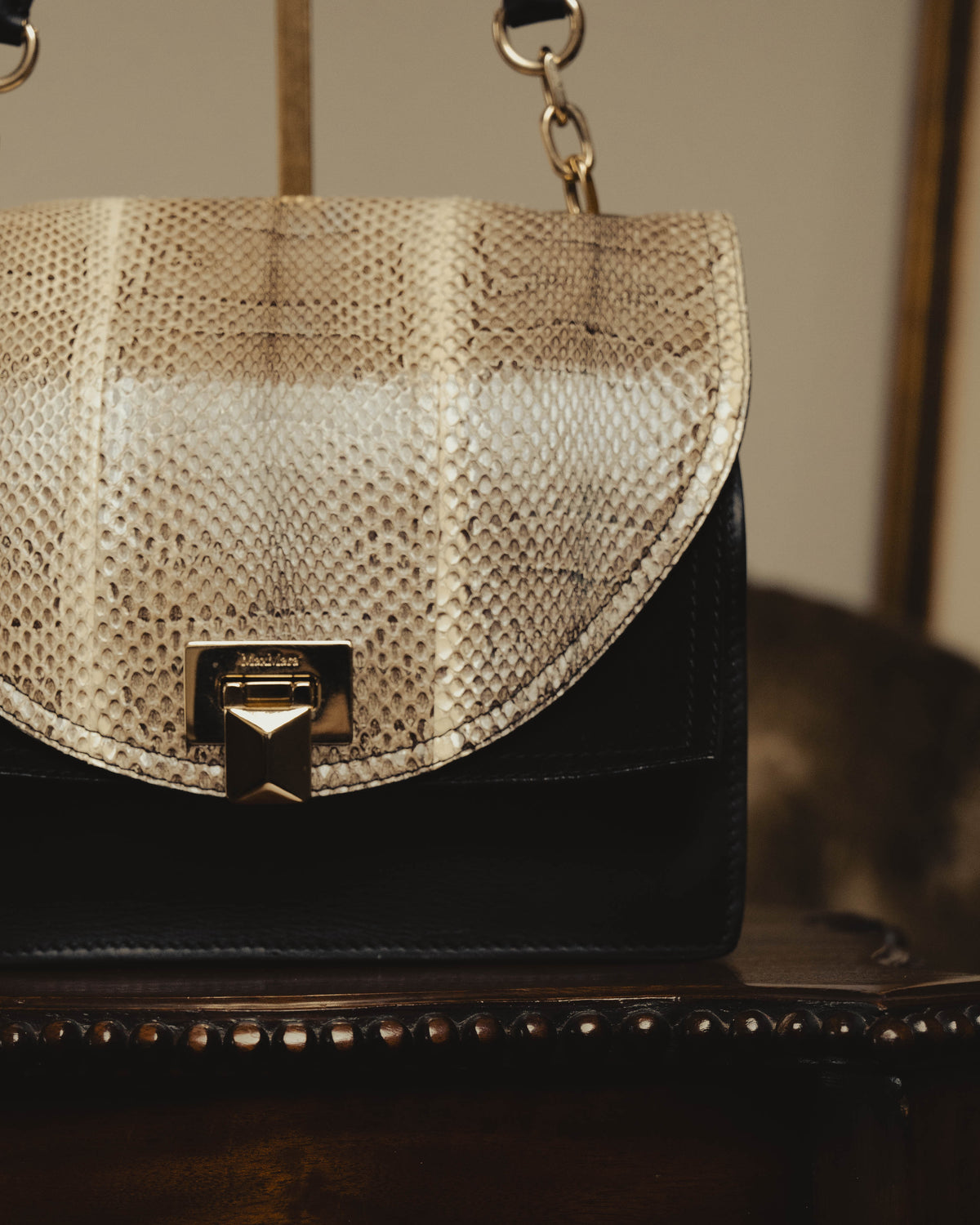 “Max Mara” Late 90’s-early 00’s exotic leather flap chain bag