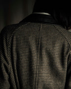 "tricot COMME des GARCONS" Leather collar design houndstooth pattern oversized long coat