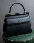 "VALENTINO" Garavani gold metal design leather hand bag