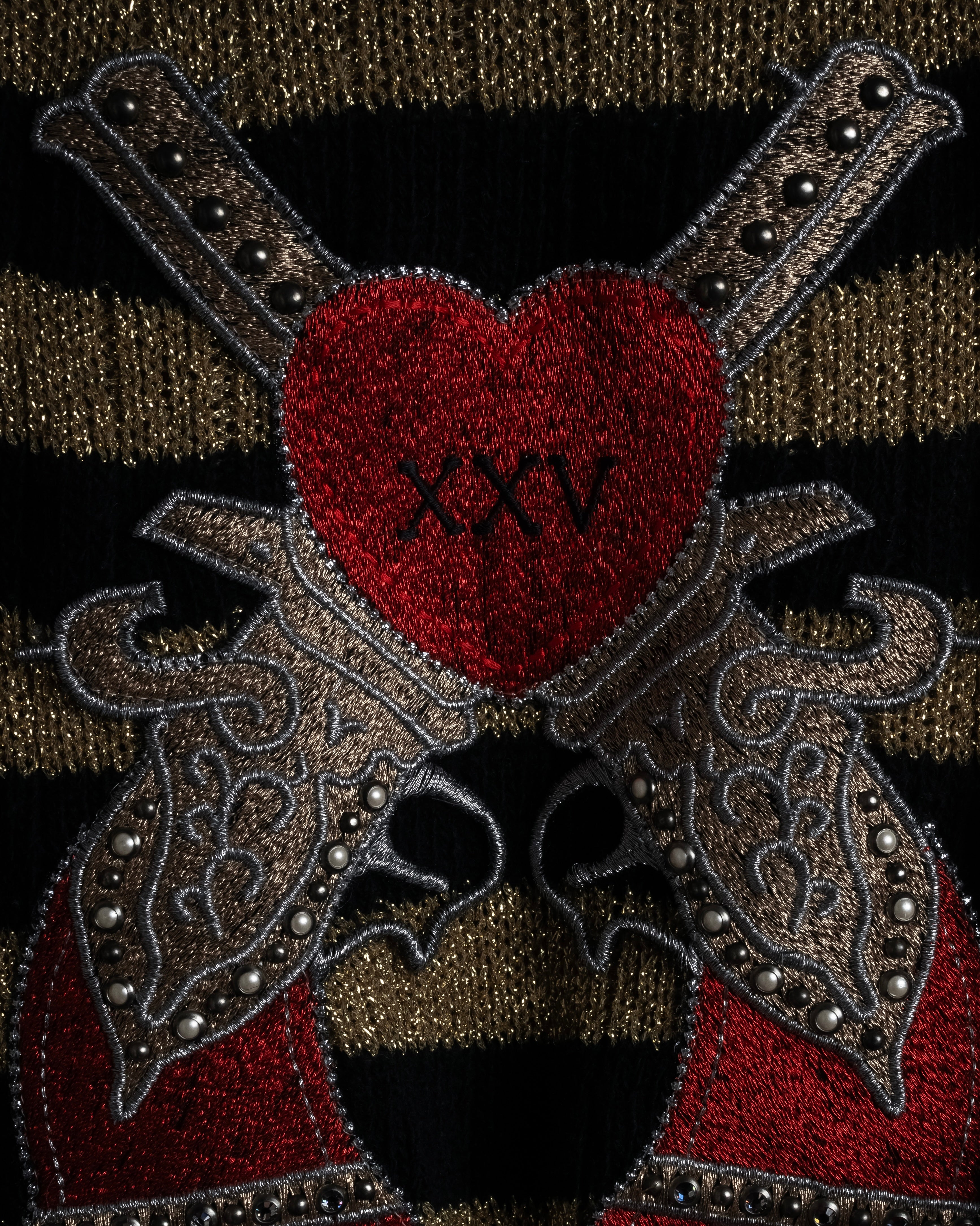 "GUCCI" 17-18aw striped lurex emblem knit sweater