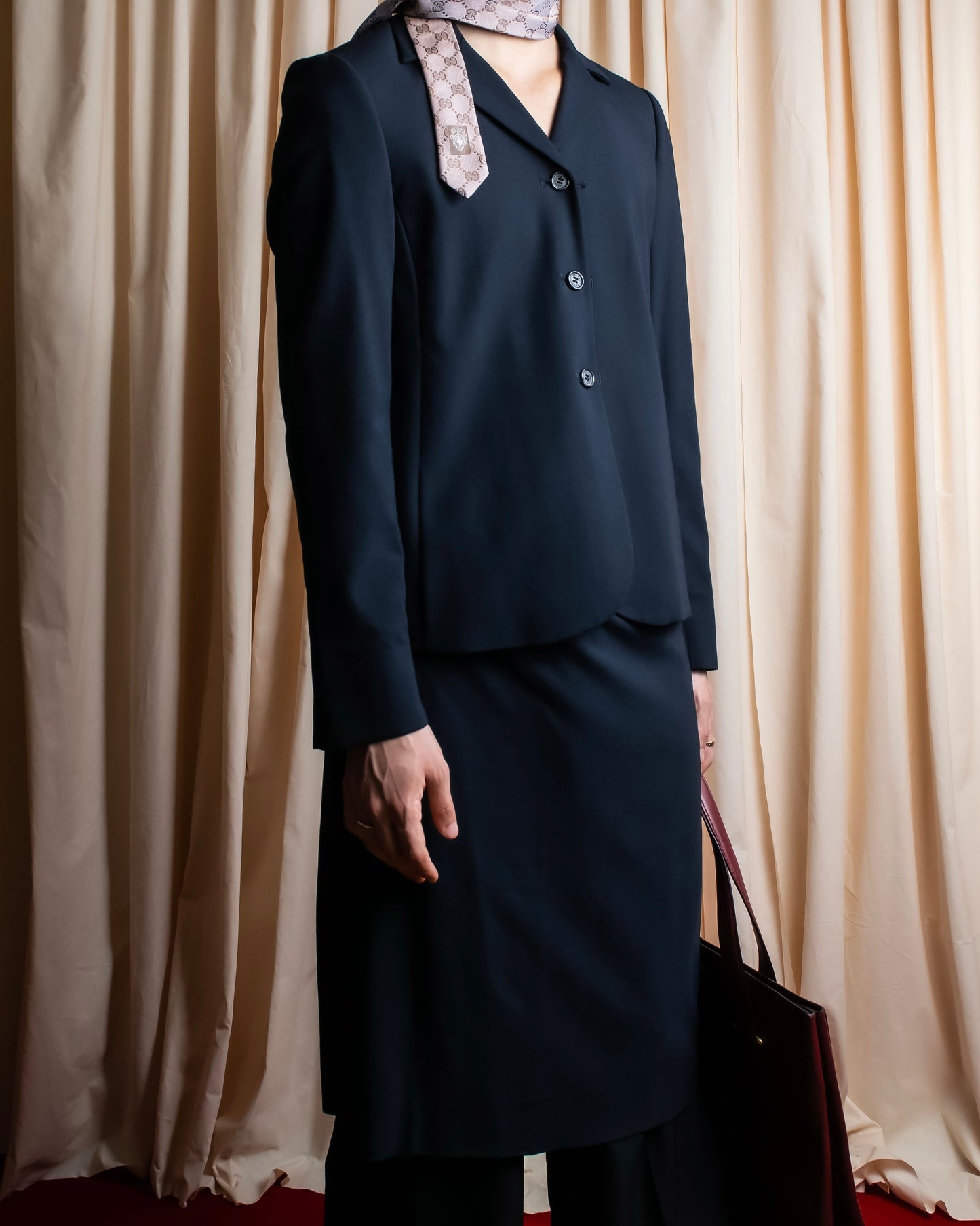 "PRADA" Short length tailored jacket & cropped skirt navy color set up