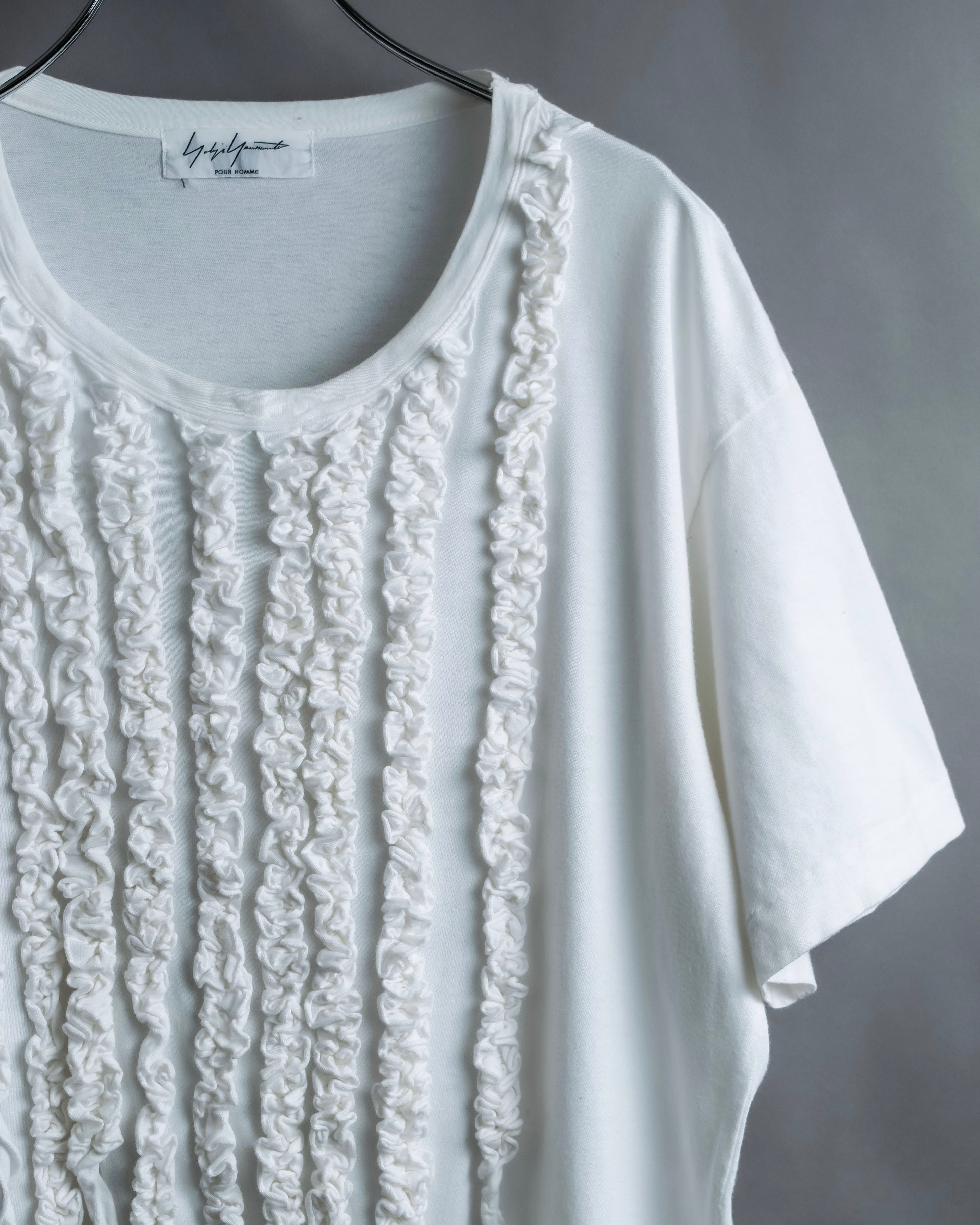 "Yohji Yamamoto POUR HOMME" Long ruffle design soft cotton T-shirt