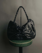 "Salvatore Ferragamo" 00's Vintage crushed patent leather braided handle hobo bag