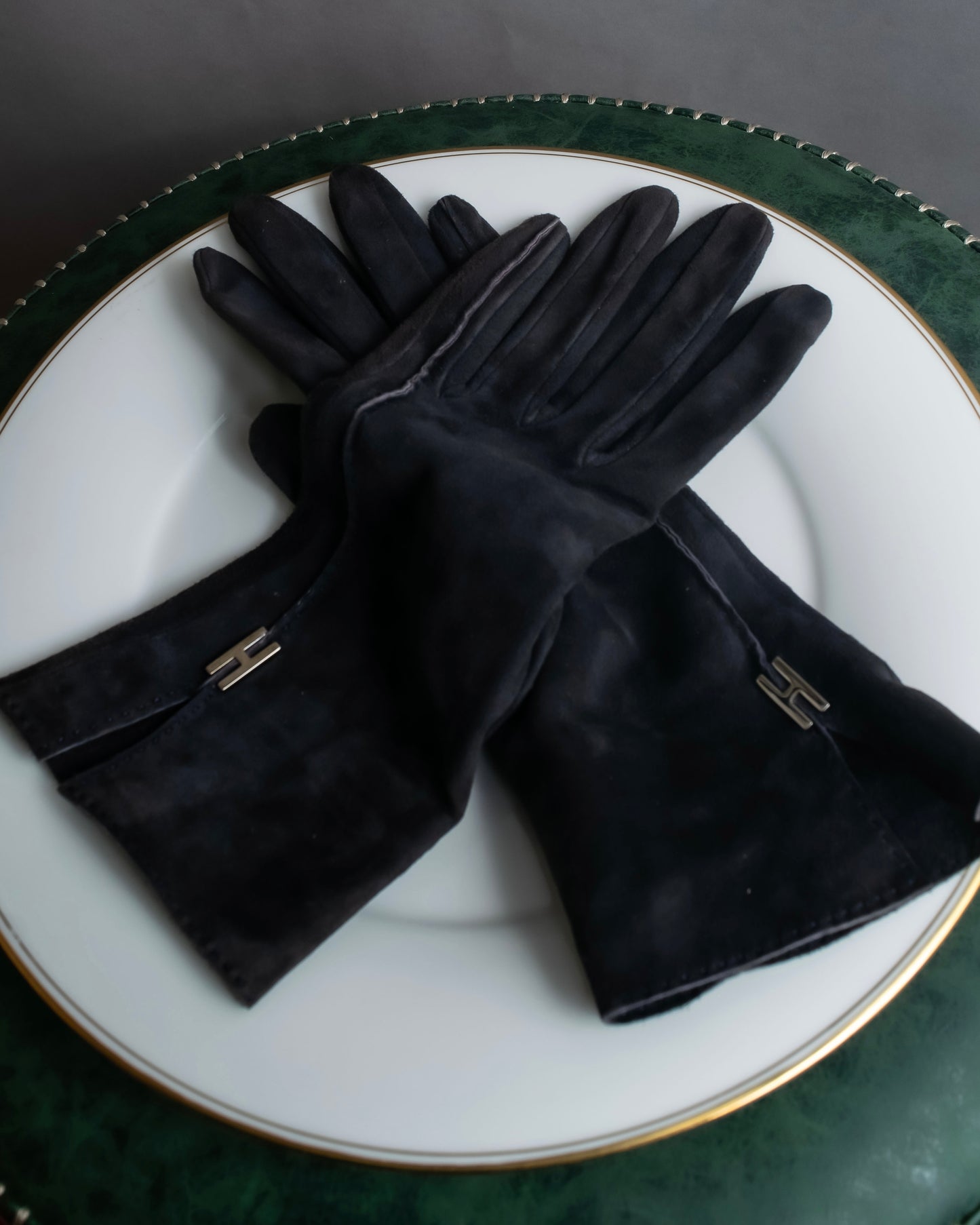 "HERMES" H motif design suede leather gloves