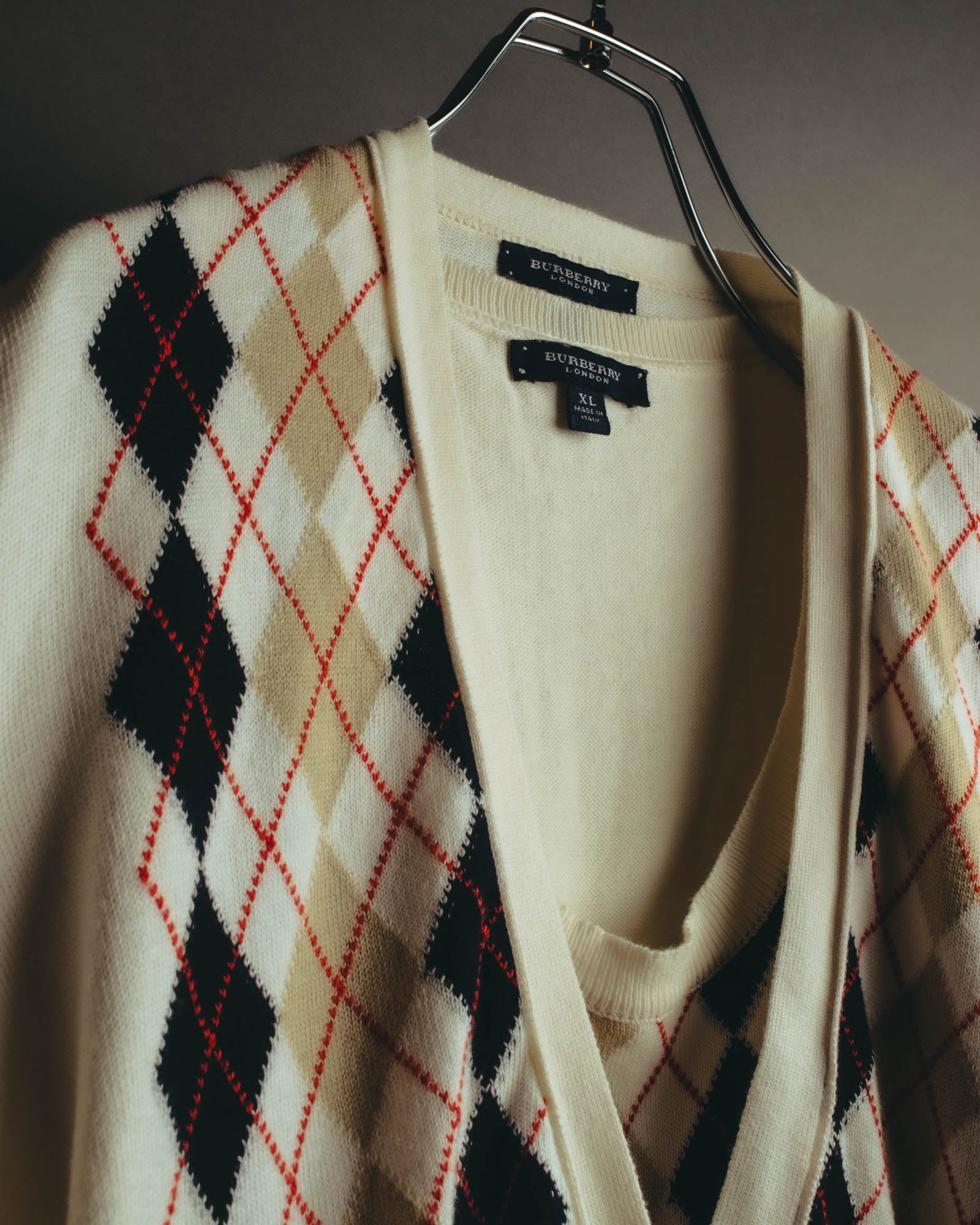 “BURBERRY LONDON” 00’s-10’s argyle cotton cardigan＆vest