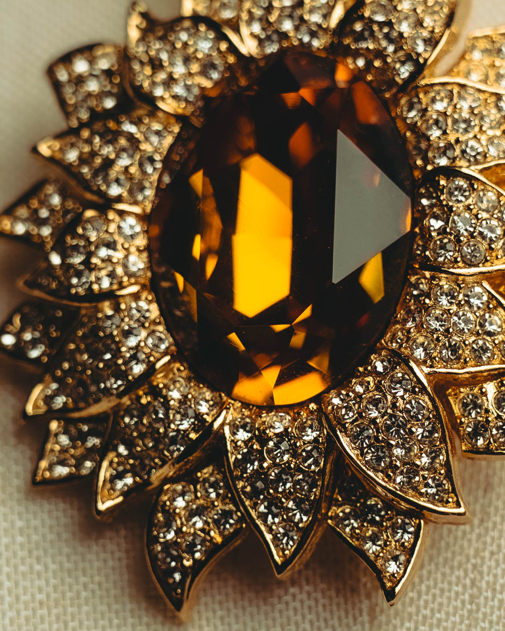 -SPECIAL- “Christian Dior” 80’s-90’s Sunburst amber glass pendant brooch