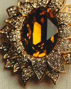 -SPECIAL- “Christian Dior” 80’s-90’s Sunburst amber glass pendant brooch