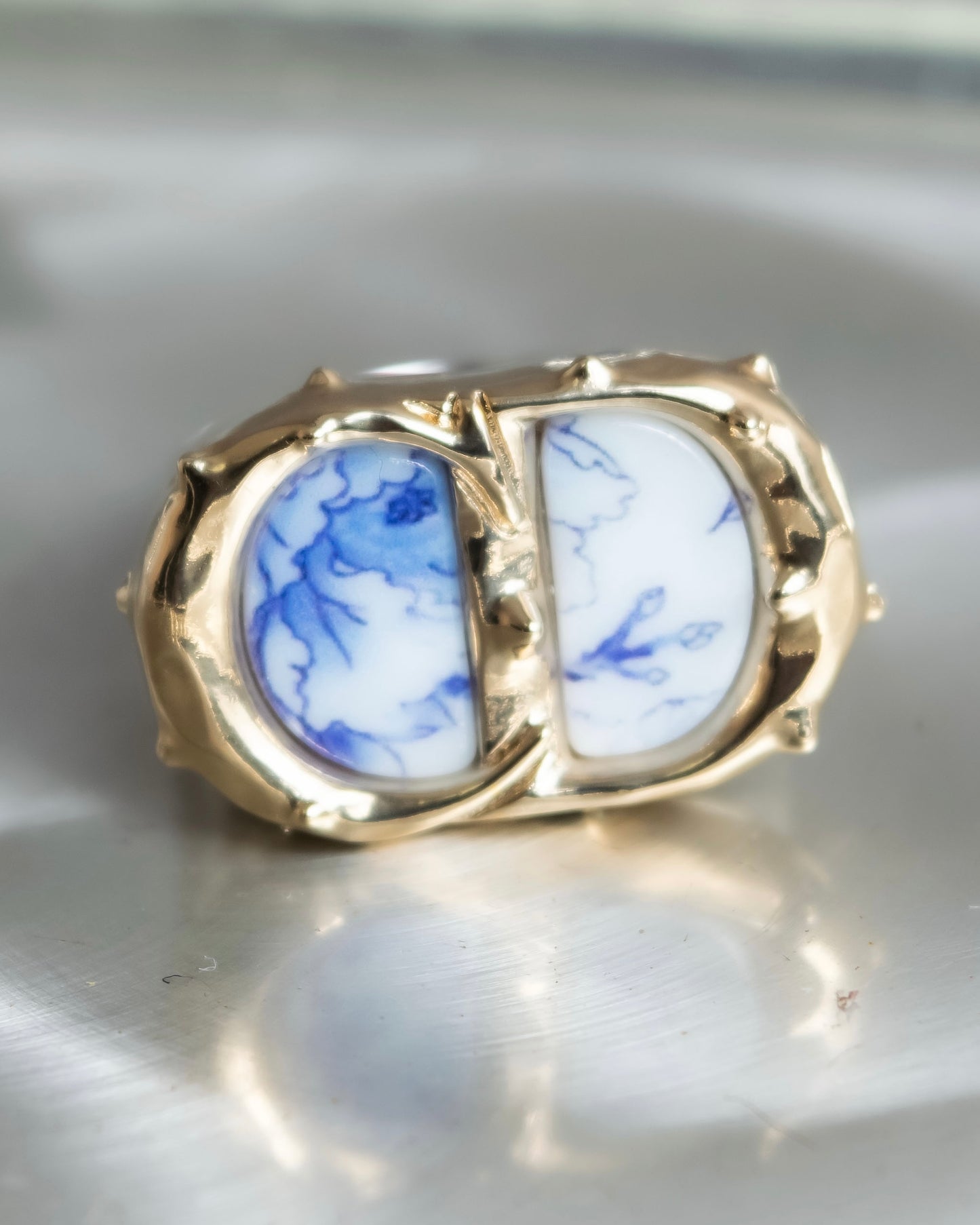 "Christian Dior" CD motif blue bloom design ring