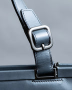 "PRADA" Clasp design grey-blue leather bag