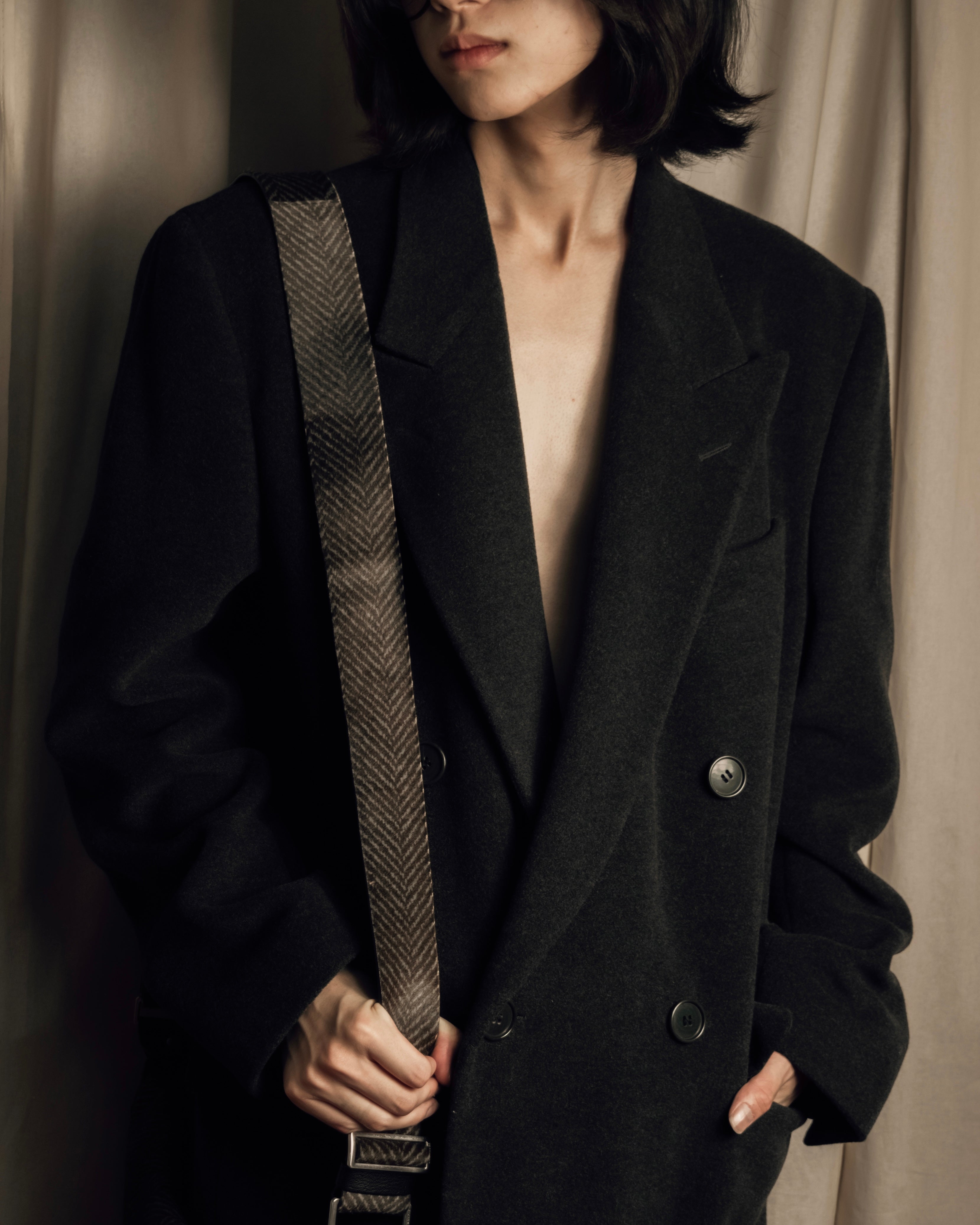 "GIORGIO ARMANI" Double-breasted charcoal gray super maxi chester coat