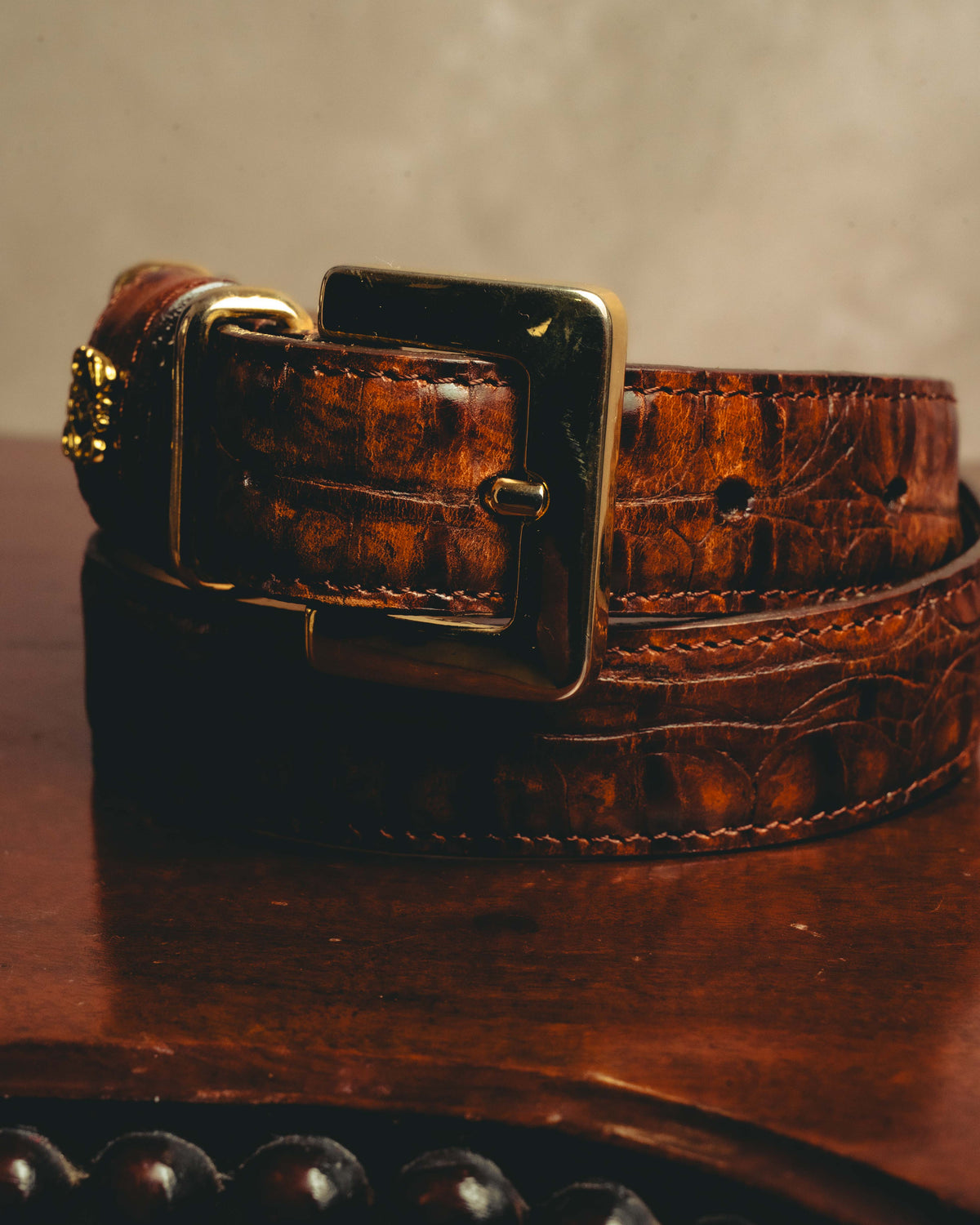 -SPECIAL- “LOEWE” 80’s-90’s Crocodile pattern anagram leather belt