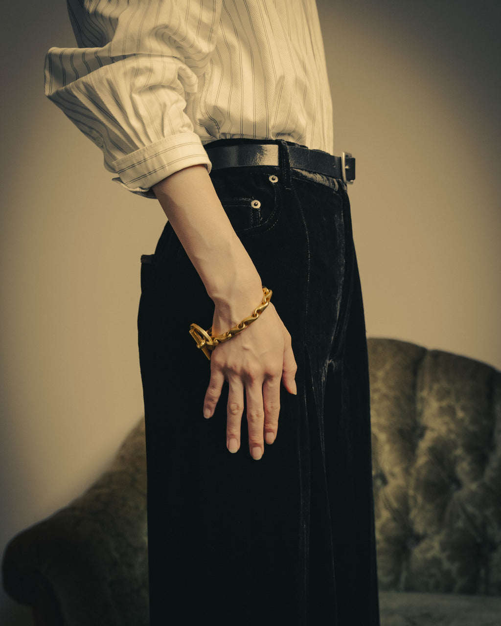 –SPECIAL– "SAINT LAURENT" 2023's Pleated velvet extreme flare pants