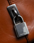 "PRADA" Belt flap detail rounded boston leather bag