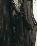 “PINKO” 2010’s Metallic striped lace georgette bow blouse