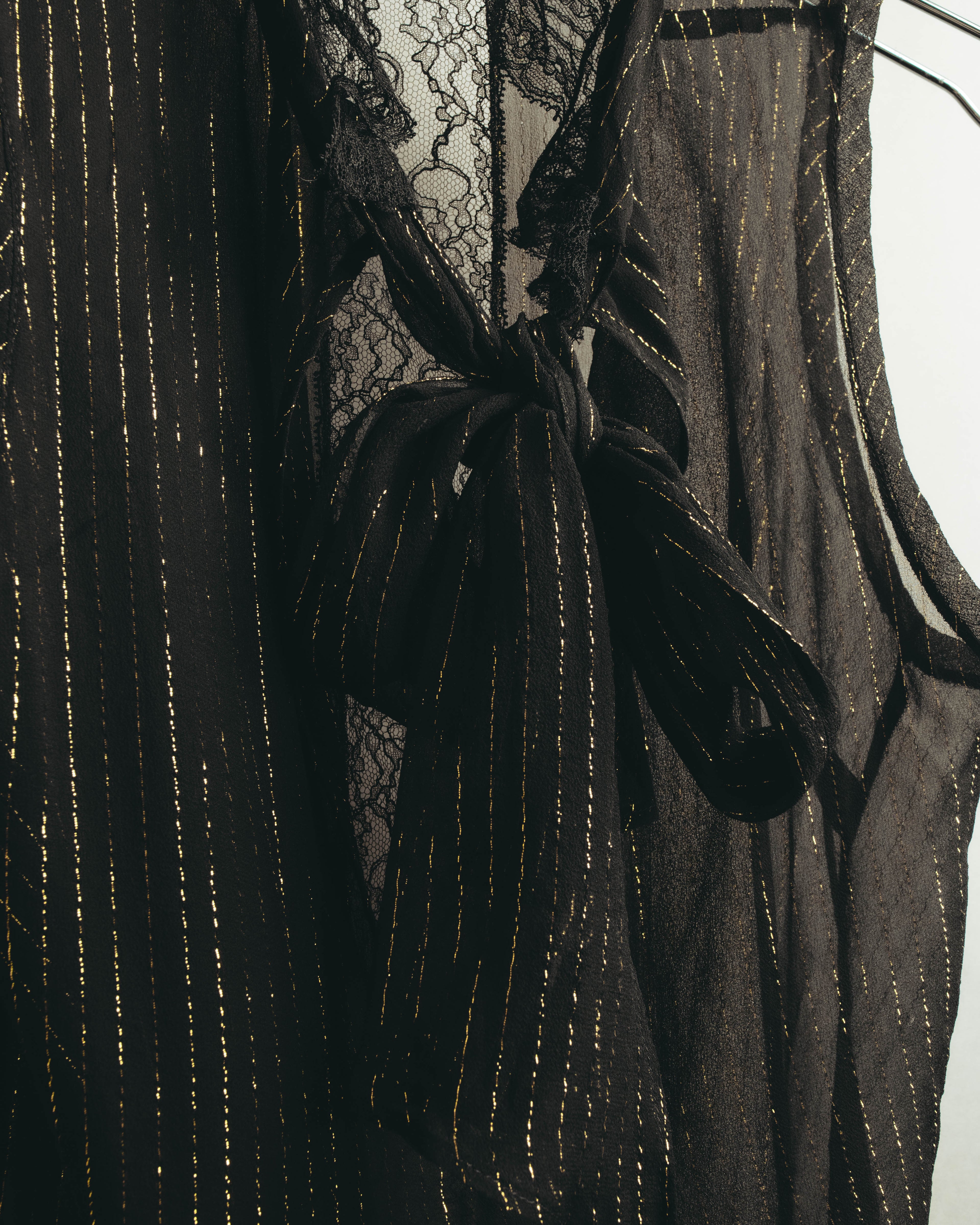 “PINKO” 2010’s Metallic striped lace georgette bow blouse