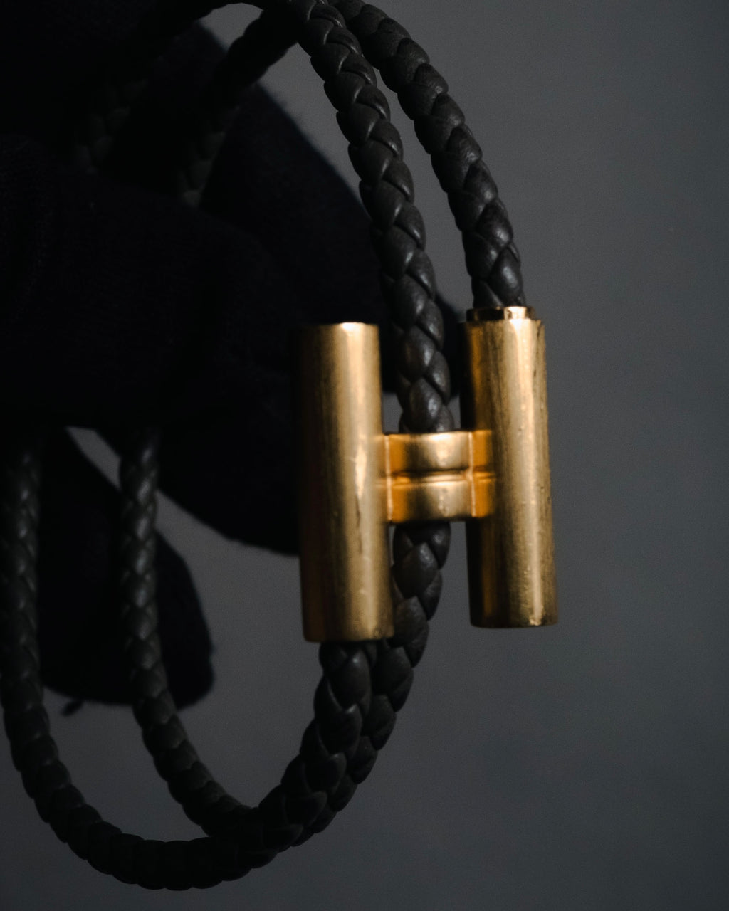 "HERMES" 10’s-20’s Tresse leather H clasp bracelet