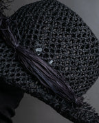 "Christian Dior" Raffia ribbon design paper fiber hat