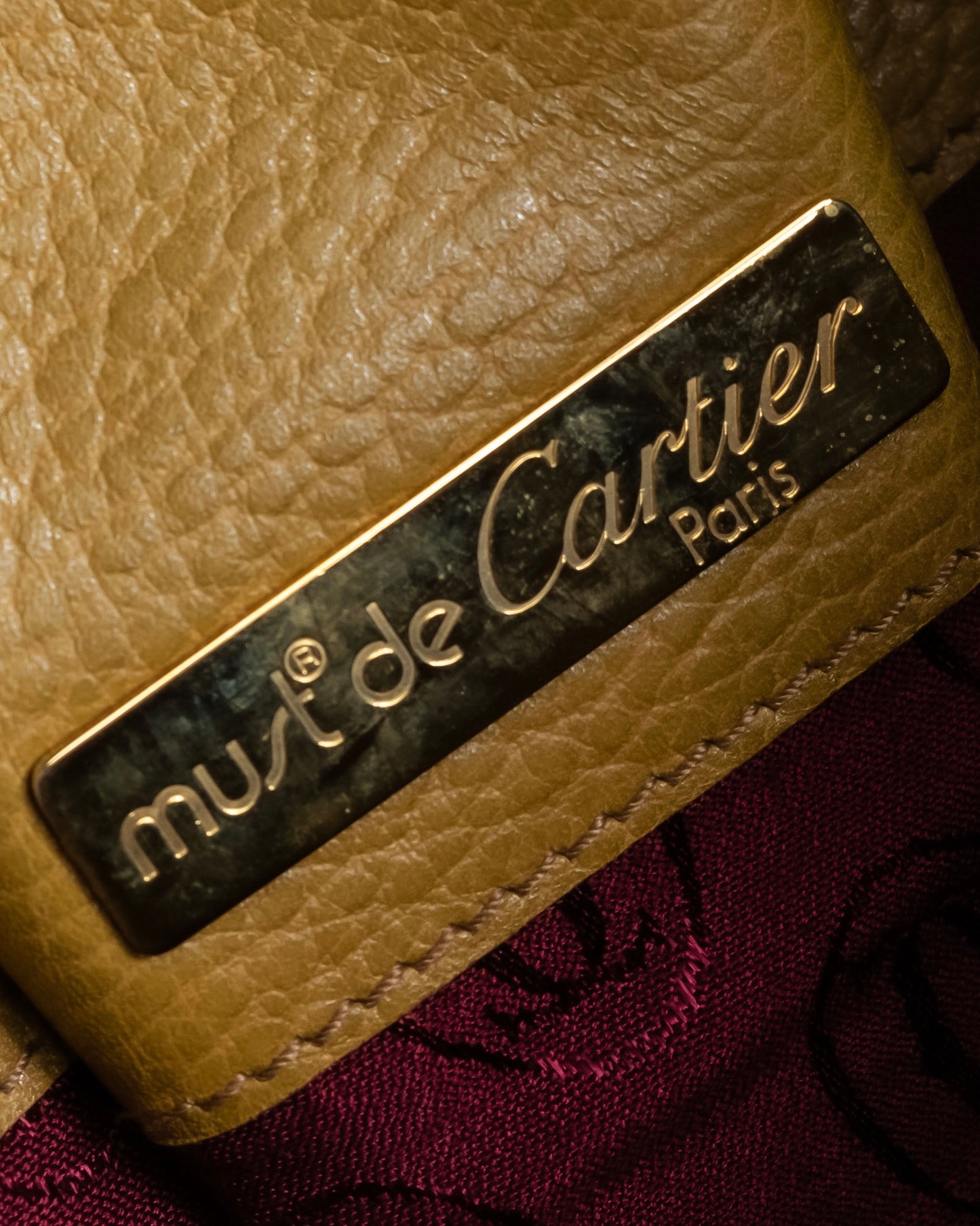 "Cartier" Drawstring design bicolor leather shoulder bag