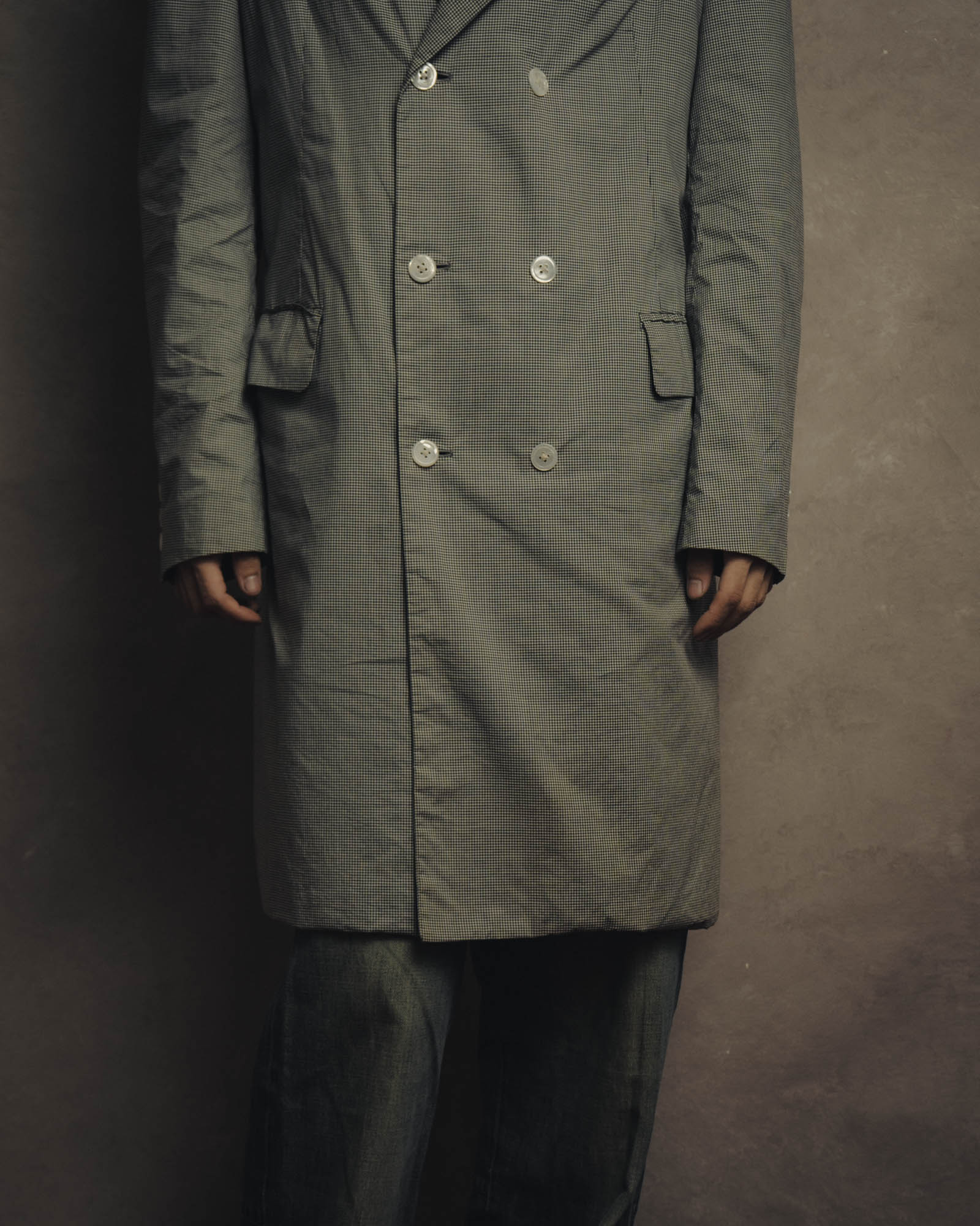 -SPECIAL- "Y's for men" 80's Double breasted houndstooth long jacket