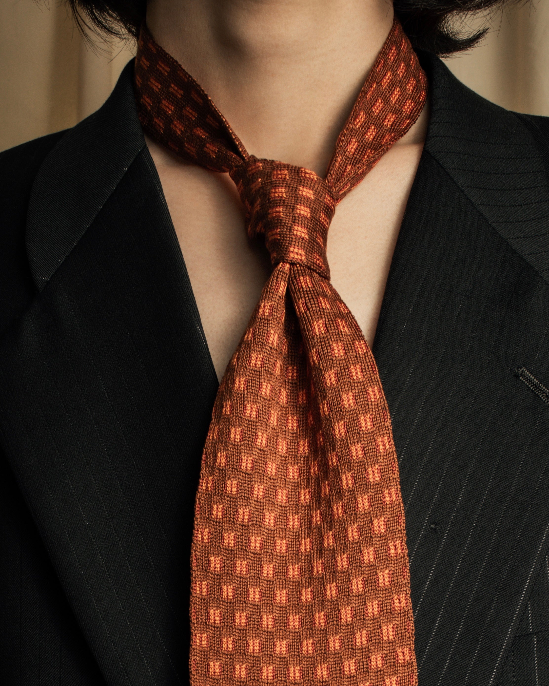 "HERMES" Mosaic dot knit silk neck tie