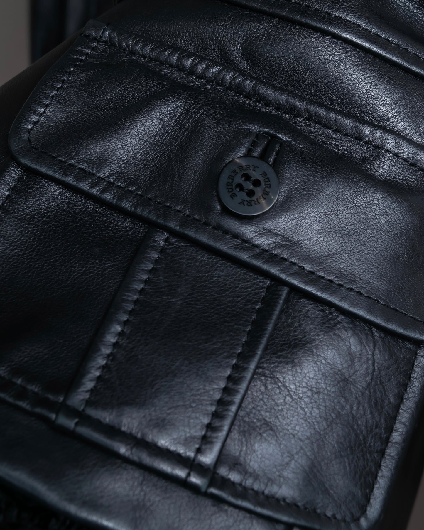 "BURBERRY" 100% cow leather Military pocket details short length jacket