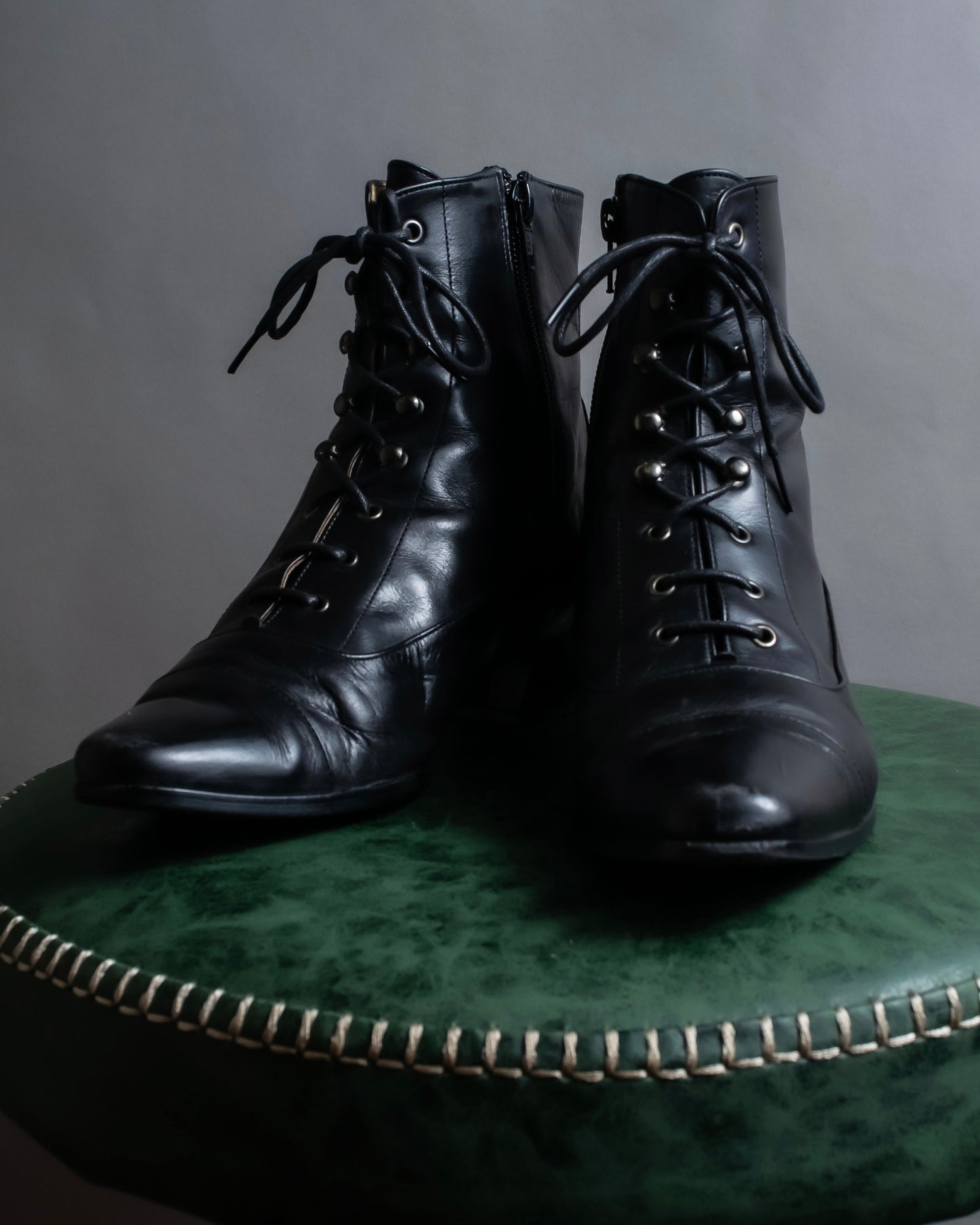 "YVES SAINT LAURENT" Side zip design lace up heel boots