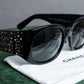 "CHANEL" Rhinestone & Coco mark engraved black lens sunglasses